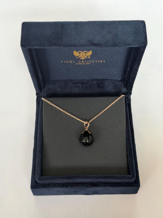 FABERGE Sterling Silver Rose Gold Charm necklace with onyx black pendant, Fabergé