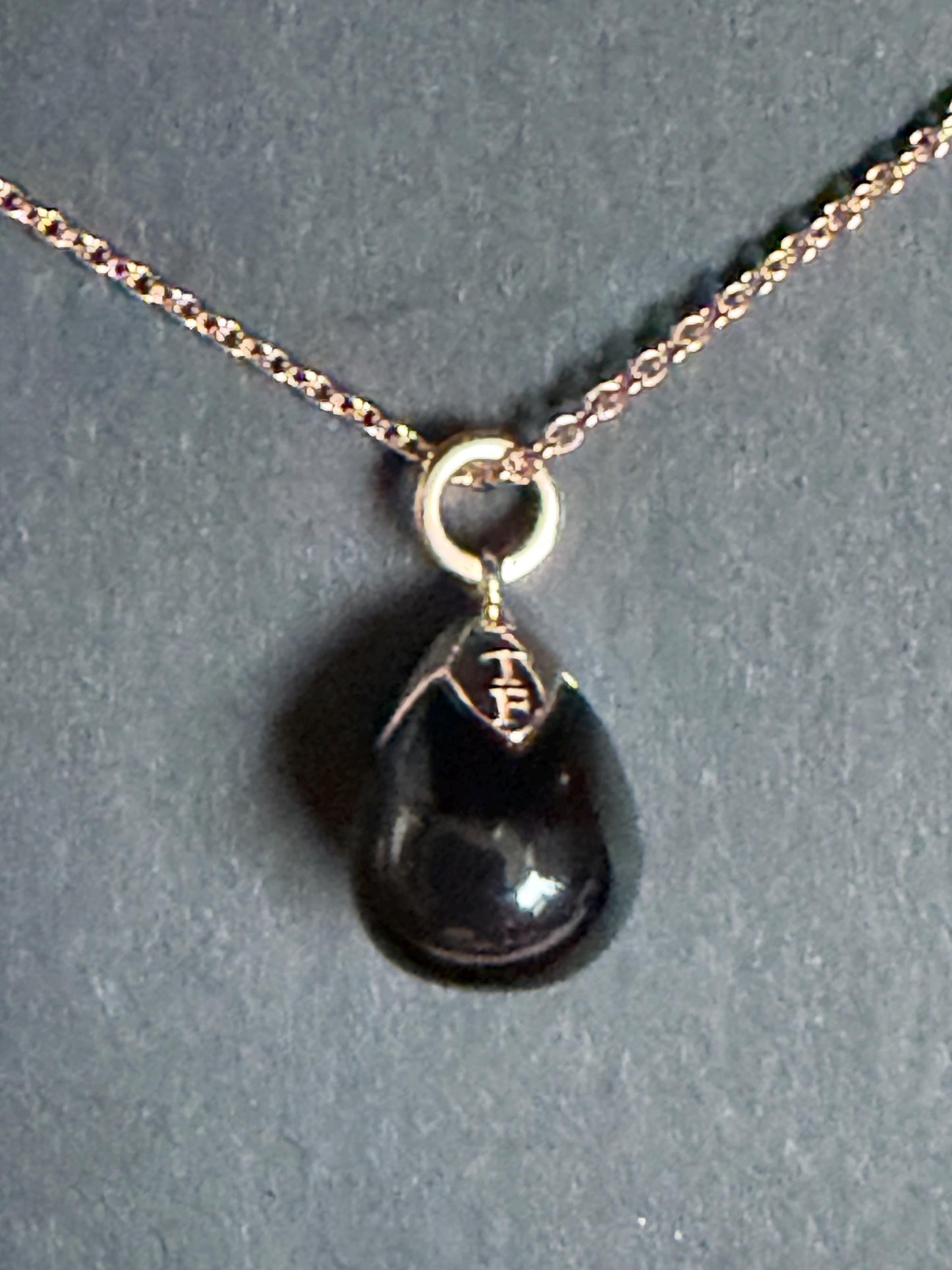 FABERGE Sterling Silver Rose Gold Charm necklace with onyx black pendant, Fabergé