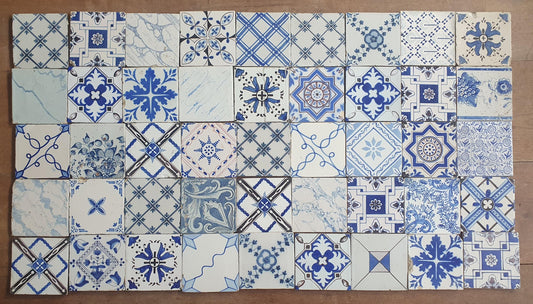45 x Dutch Delft Blue Tile Ormanent, mix, 18th-19th century, antique collectable and backsplash fireplace kitchen tiles. ornamenttile
