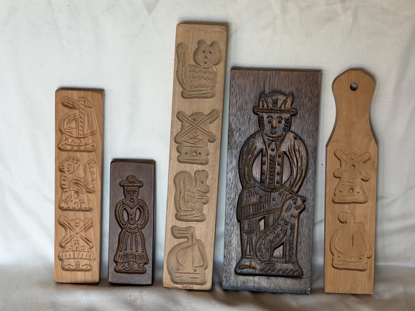 Antique Dutch Speculaas wood Cookie Mold Set wooden handcarved kitchen shelf, Antique holland Mold Set Hand-Carved Wooden baking cake Boards