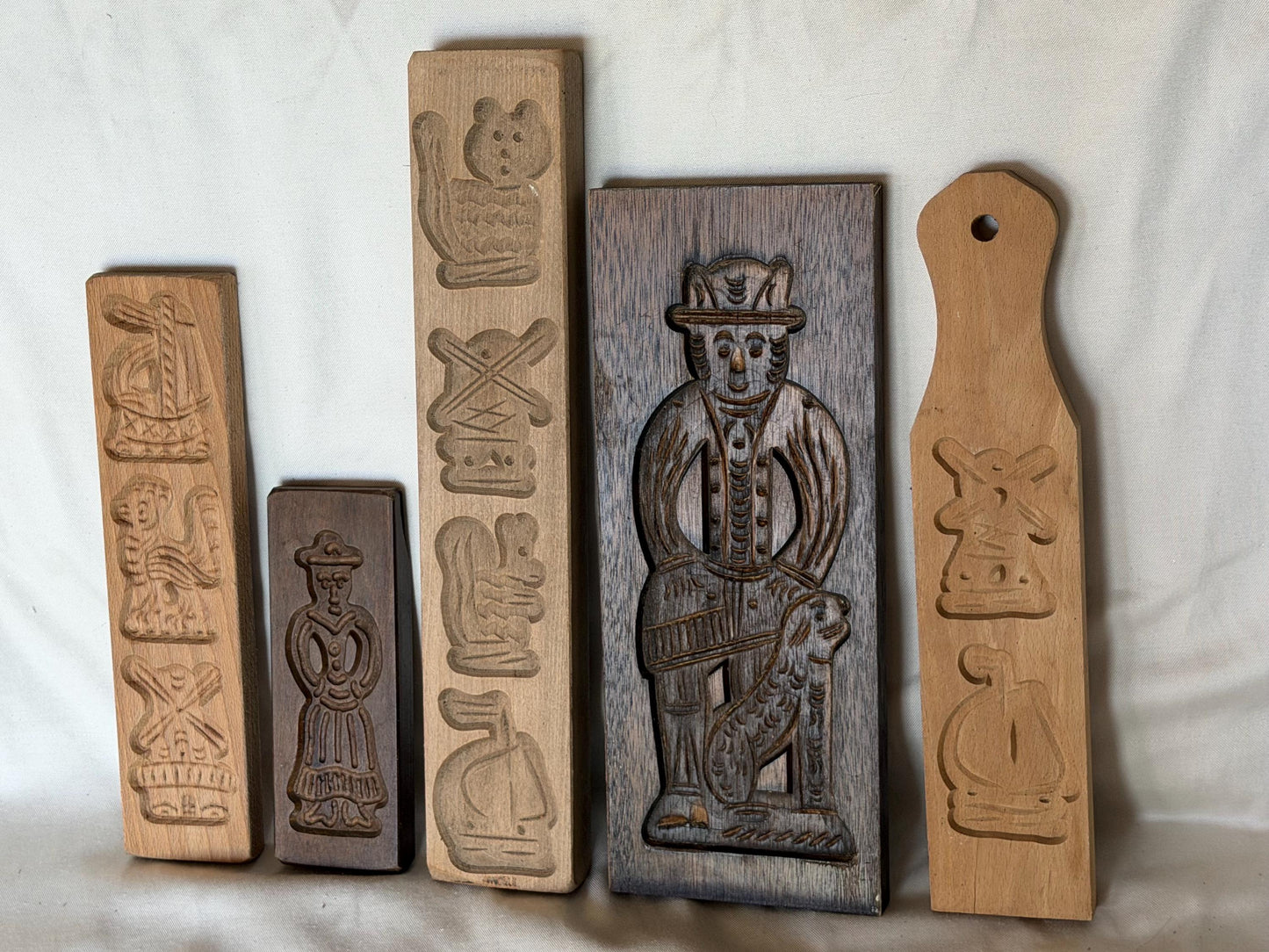Antique Dutch Speculaas wood Cookie Mold Set wooden handcarved kitchen shelf, Antique holland Mold Set Hand-Carved Wooden baking cake Boards