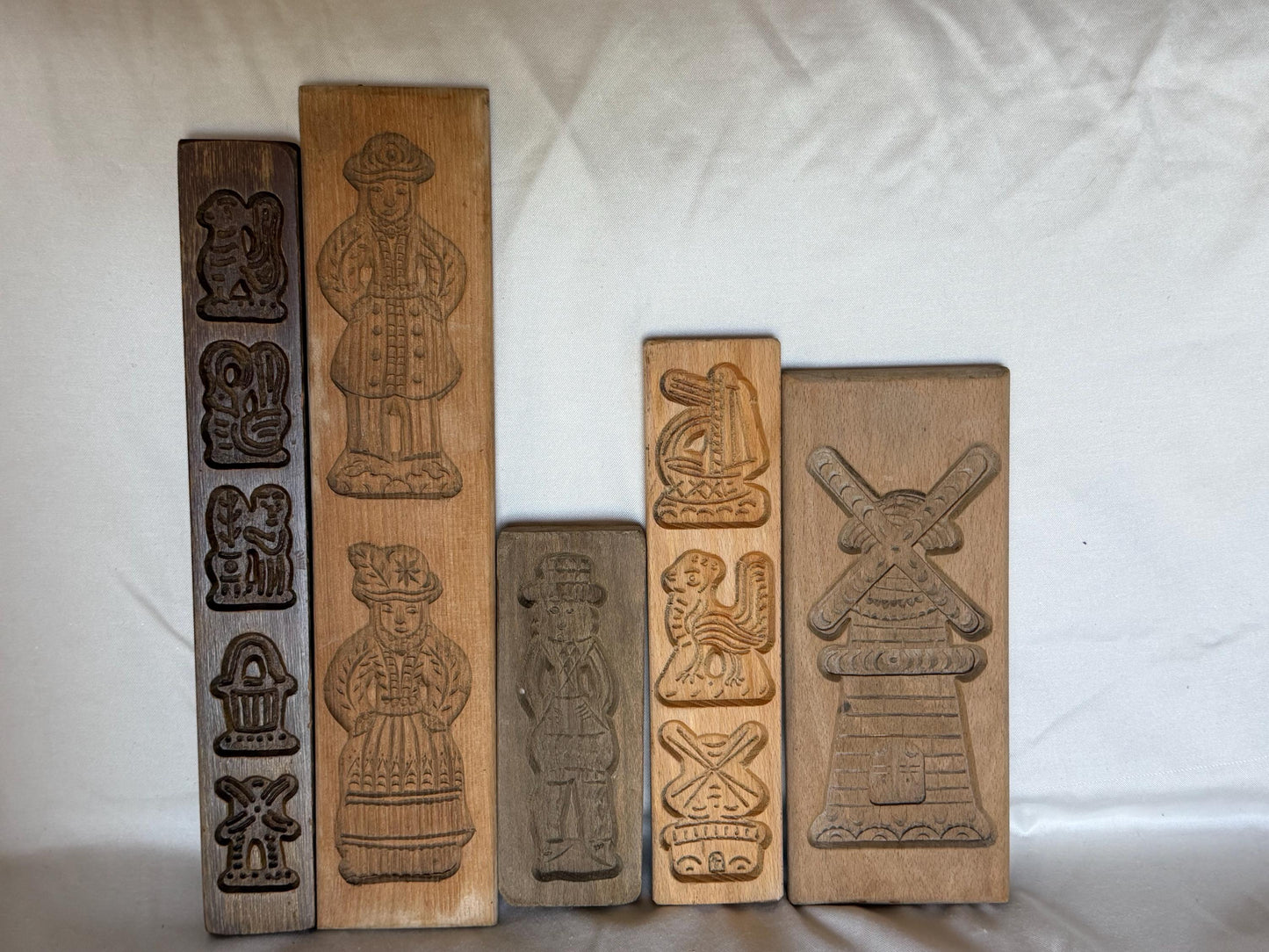Antique Dutch mill Speculaas wood Cookie Mold Set wooden handcarved kitchen shelf, holland Mold Set Hand-Carved Wooden baking cake Boards