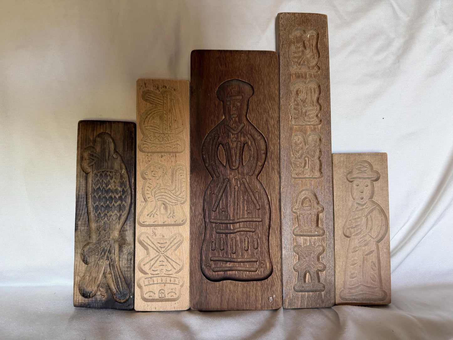 Antique Dutch Speculaas wood Cookie Mold Set wooden handcarved kitchen shelf, Antique holland Mold Set Hand-Carved Wooden baking cake Boards