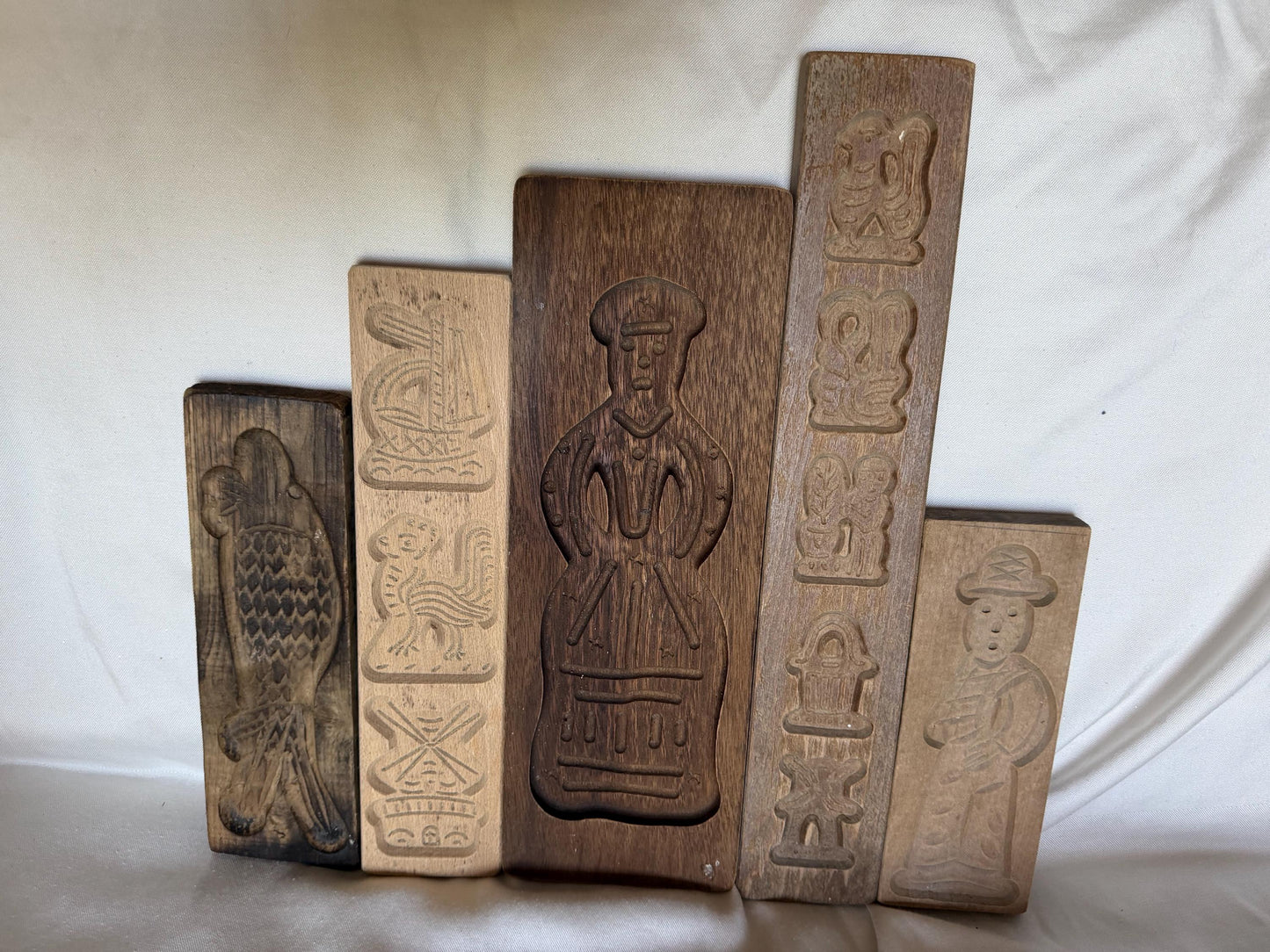 Antique Dutch Speculaas wood Cookie Mold Set wooden handcarved kitchen shelf, Antique holland Mold Set Hand-Carved Wooden baking cake Boards