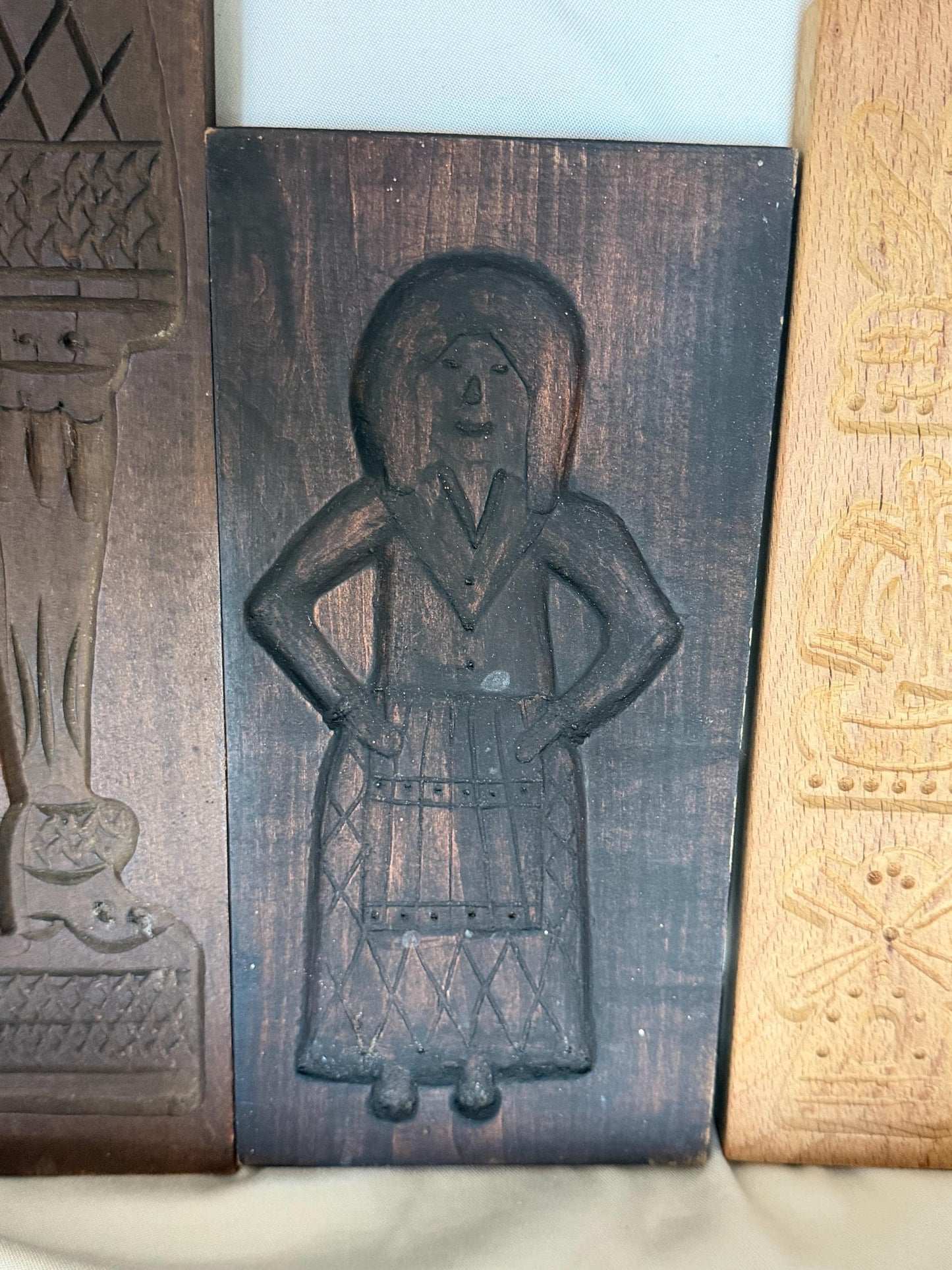 Antique Dutch Speculaas wood Cookie Mold Set wooden handcarved kitchen shelf, Antique holland Mold Set Hand-Carved Wooden baking cake Boards