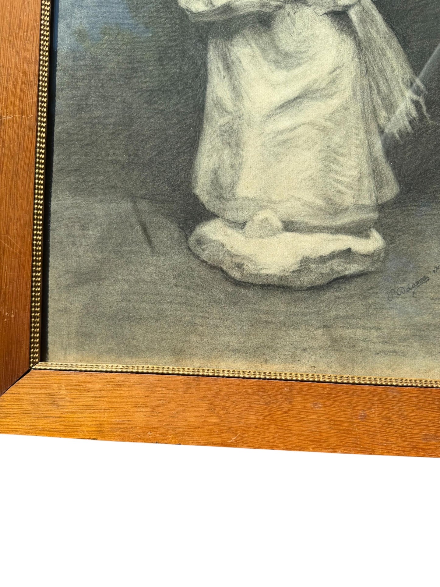 Frederik Adama van Scheltema (1846-1899) dutch master, framed Signed Charcoal Drawing of an Elderly Woman with Faggot of Sticks 19th Century
