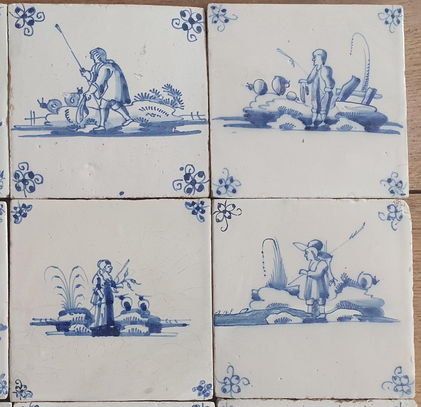 16 x Antique Delft Tiles, 18th Century Dutch Shepherd Scene landscapetile.