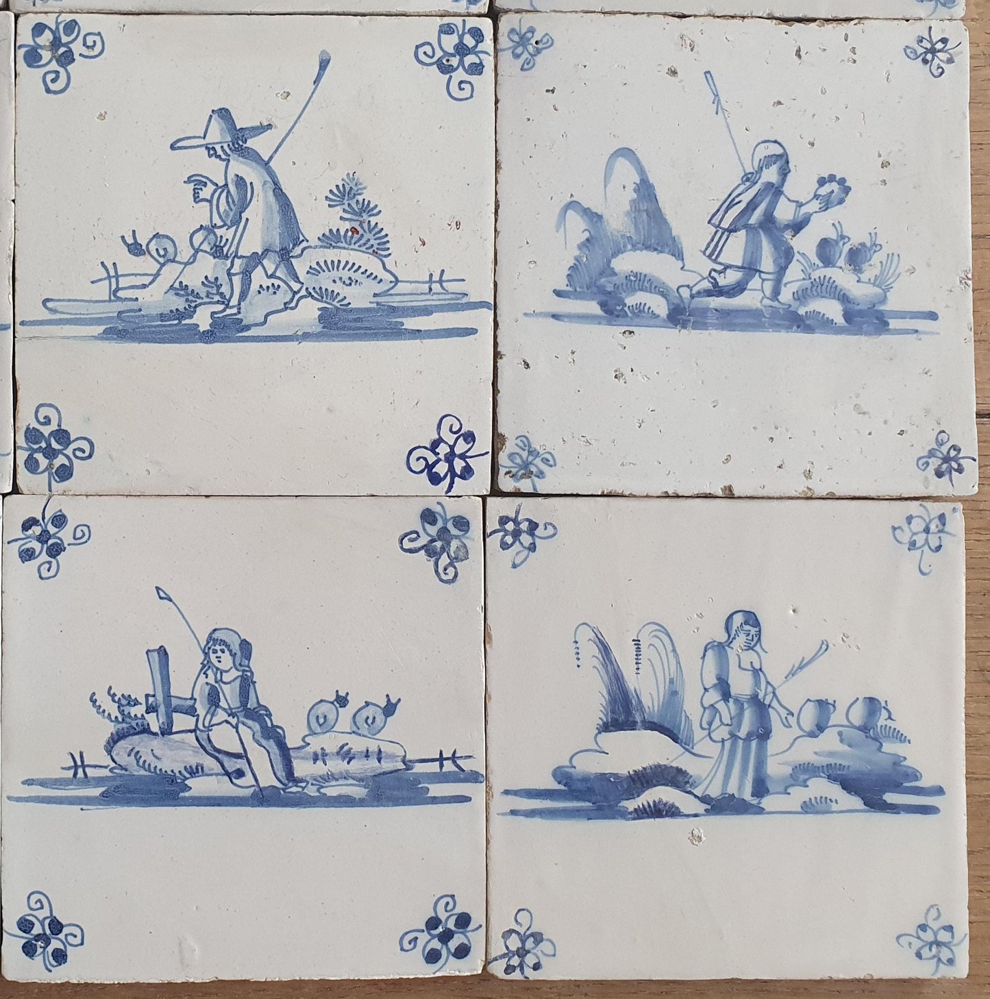 16 x Antique Delft Tiles, 18th Century Dutch Shepherd Scene landscapetile.