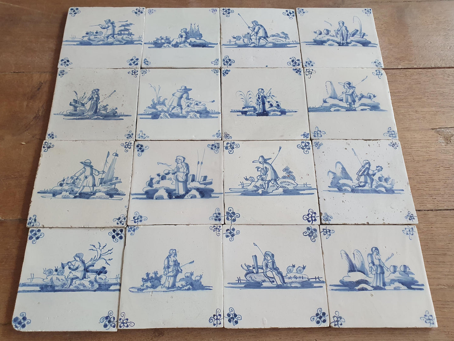 16 x Antique Delft Tiles, 18th Century Dutch Shepherd Scene landscapetile.