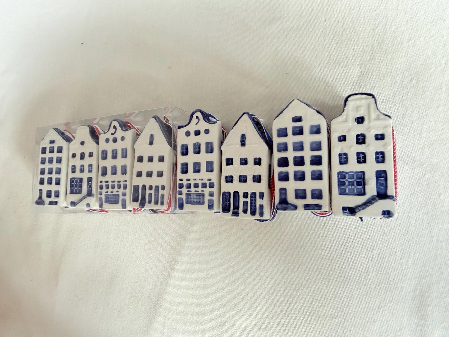 8 KLM Amsterdam Canal Houses, vintage Hand Painted Porcelain Collectible Dutch grachtenpandjes street delftglass & ceramic display or hang