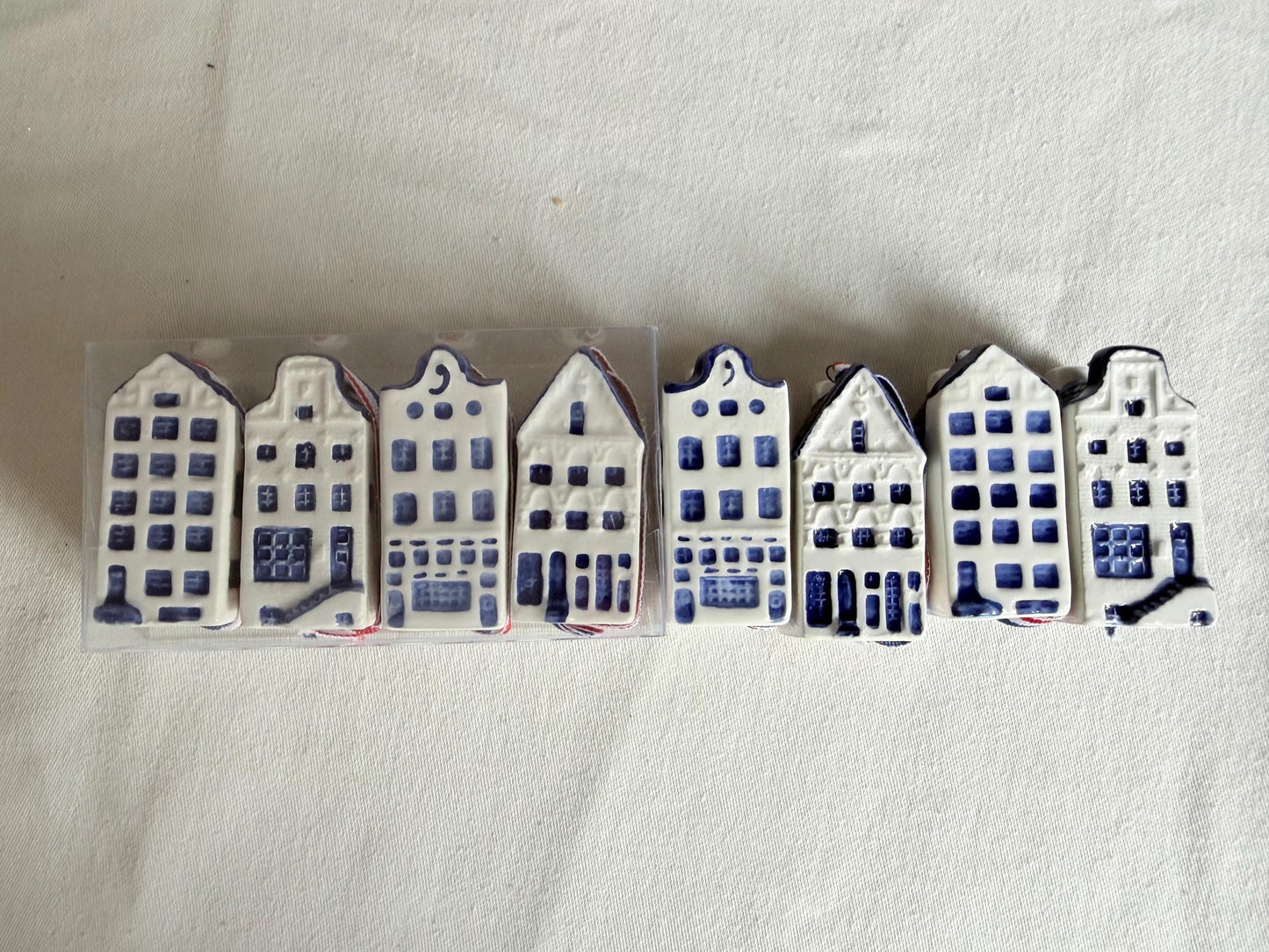 8 KLM Amsterdam Canal Houses, vintage Hand Painted Porcelain Collectible Dutch grachtenpandjes street delftglass & ceramic display or hang