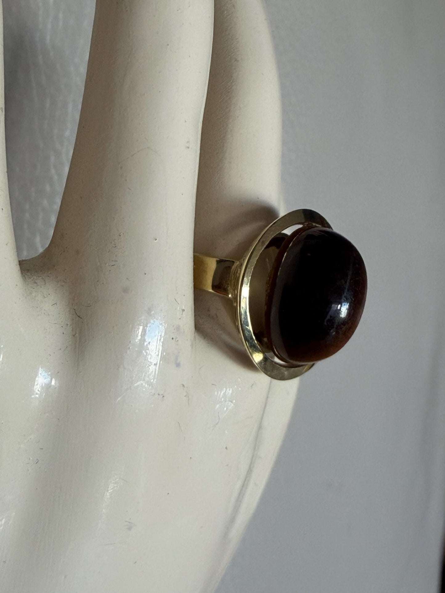 Vintage Scandinavian big designer 14K Gold Tiger’s Eye Ring,  Modernist 585 Gold,  Size 51, 8.2 g, perfect conditionausema jewelry