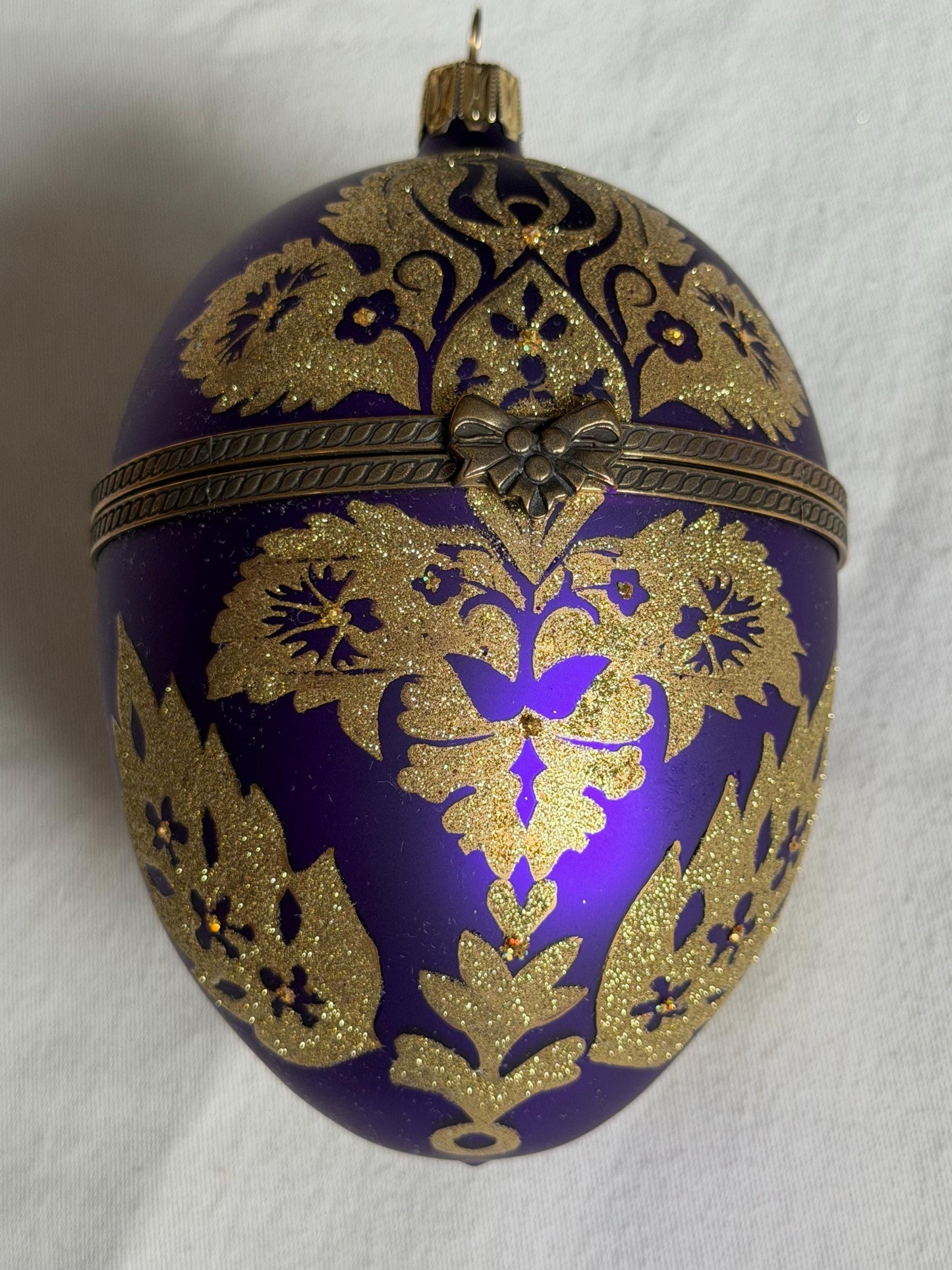 Komozja Mostowski XL Faberge egg Handcrafted Polish Glass Egg Ornament – Purple & Gold Christmas Keepsake Box, retired collectible faberge