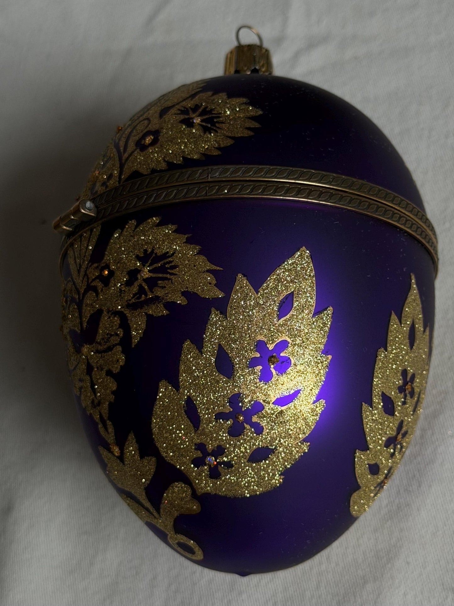 Komozja Mostowski XL Faberge egg Handcrafted Polish Glass Egg Ornament – Purple & Gold Christmas Keepsake Box, retired collectible faberge