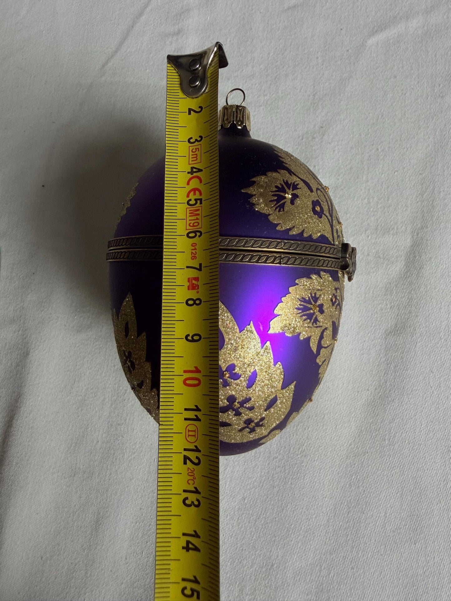 Komozja Mostowski XL Faberge egg Handcrafted Polish Glass Egg Ornament – Purple & Gold Christmas Keepsake Box, retired collectible faberge