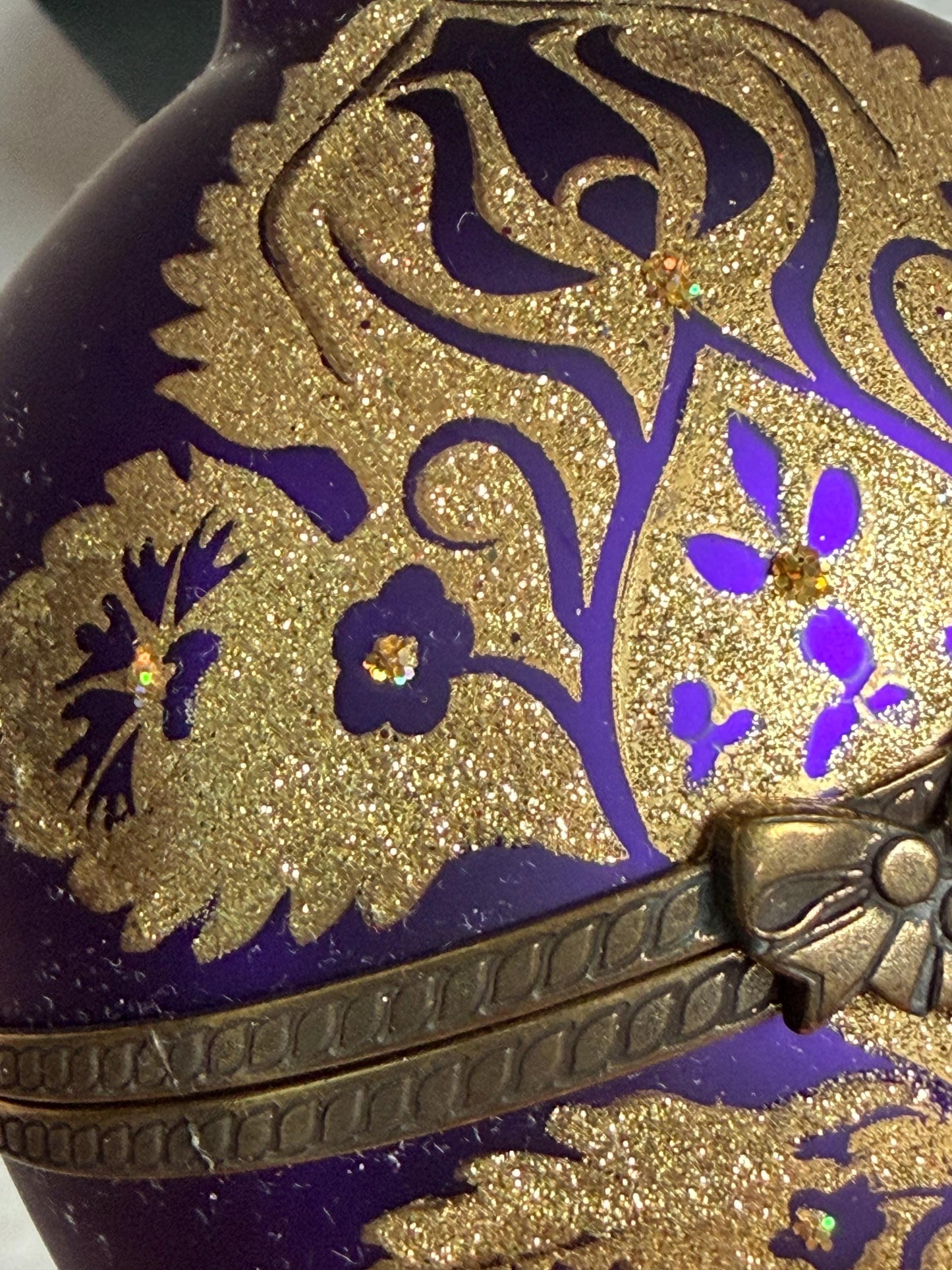 Komozja Mostowski XL Faberge egg Handcrafted Polish Glass Egg Ornament – Purple & Gold Christmas Keepsake Box, retired collectible faberge