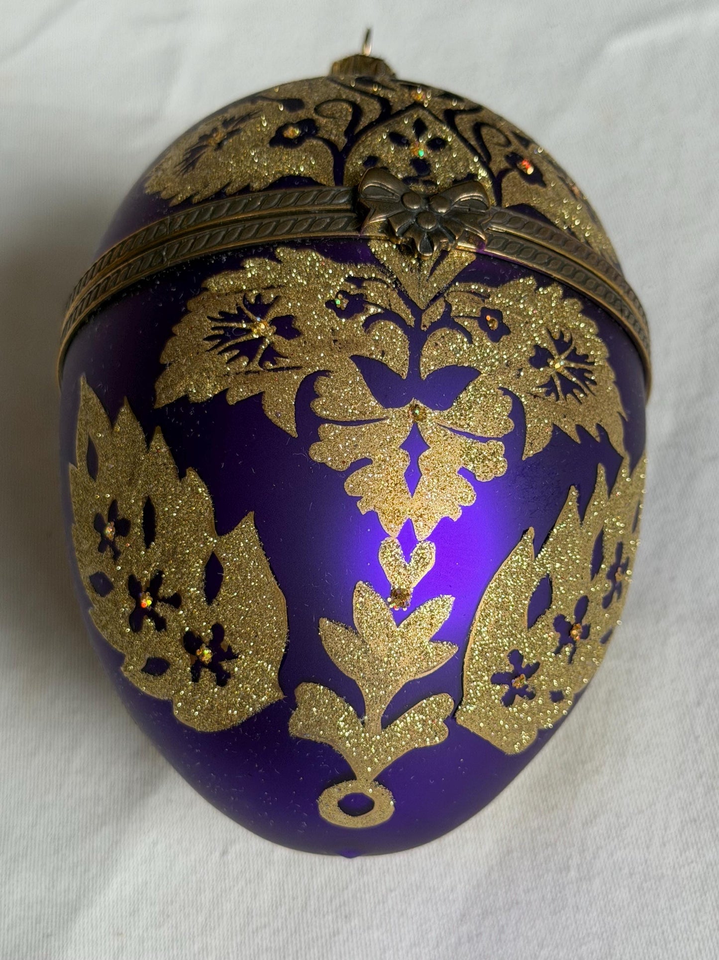 Komozja Mostowski XL Faberge egg Handcrafted Polish Glass Egg Ornament – Purple & Gold Christmas Keepsake Box, retired collectible faberge