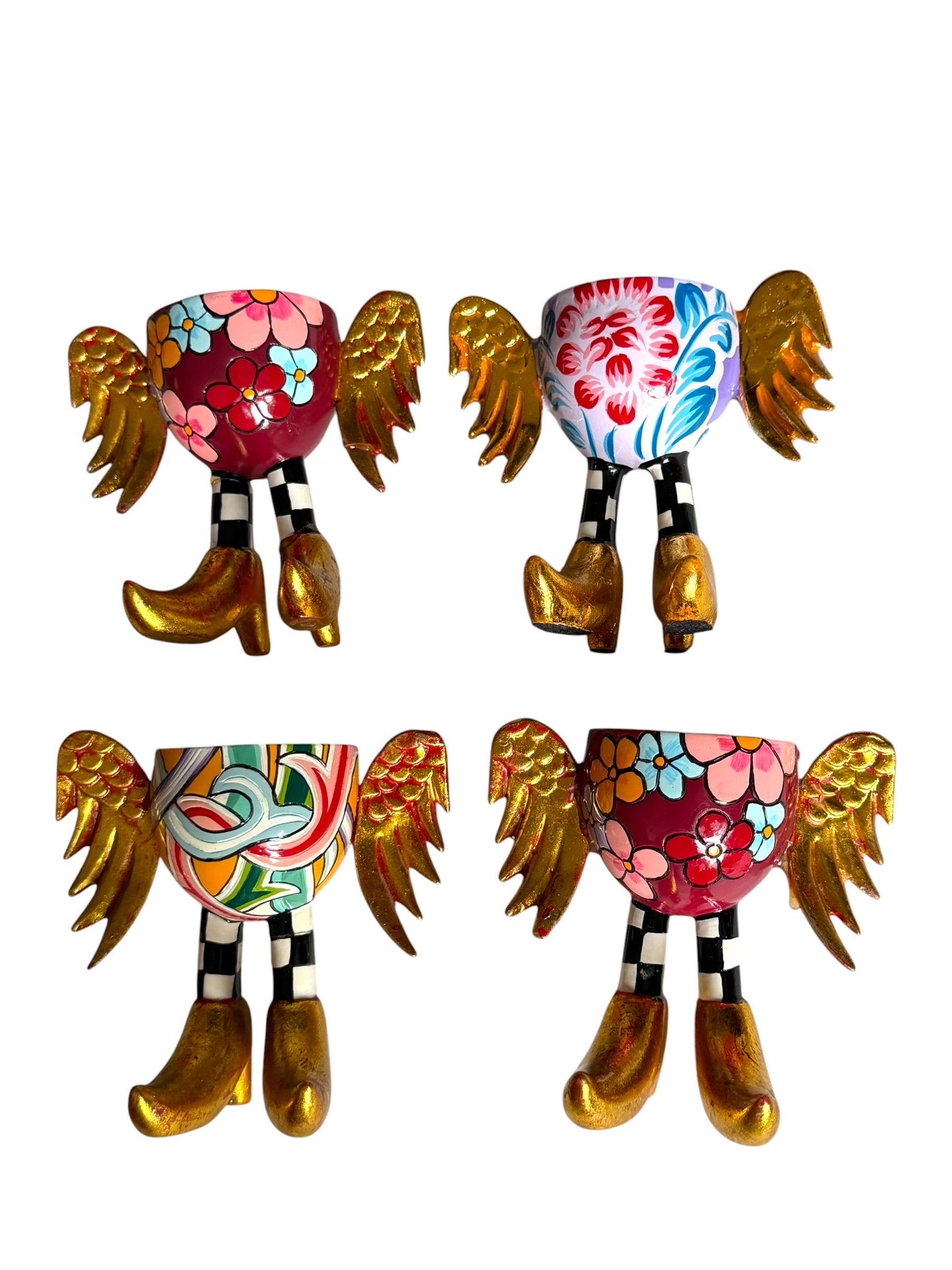Toms Drag - thomas hoffmann , Set of 4 Designer Egg Cups with Wings – Retired Hand Painted Collectible by Tom’s Company eierdopjes