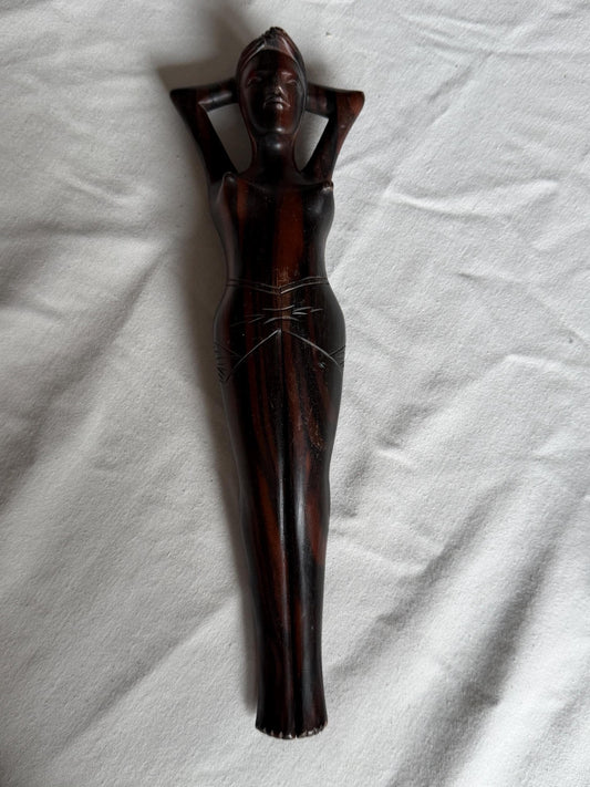 African Ebony Wood Nutcracker – Hand Carved Female Figure – 34 cm – Vintage notenkraker woman legs