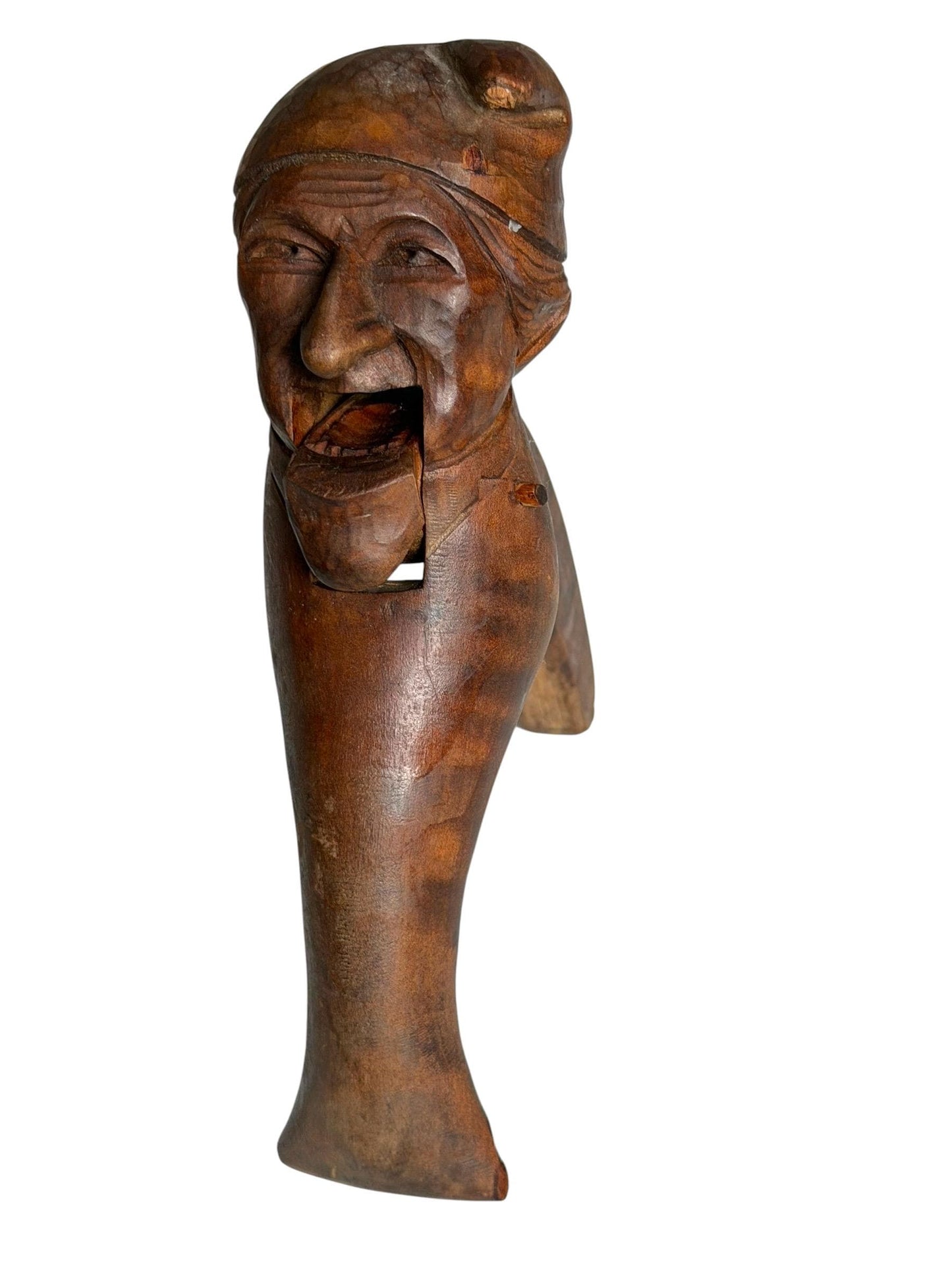 Mid-Century Erzgebirge Wooden Nutcracker – Hand Carved Folk Art – Early Tourism Piece – Bearded Man