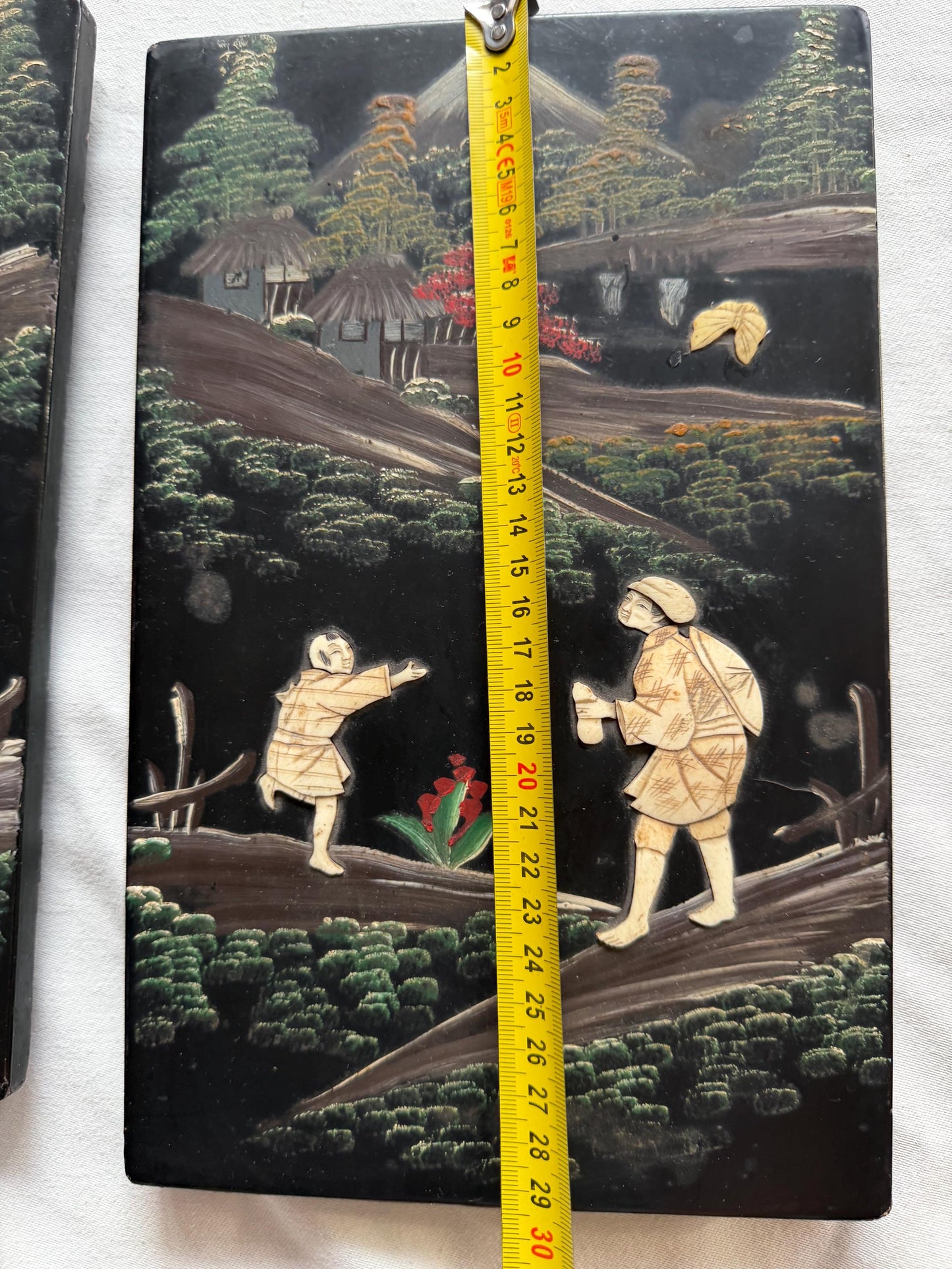 Ser of 19th Century Japanese Lacquer Panels – with Inlay – Meiji Period, pair antique wood  carving japan