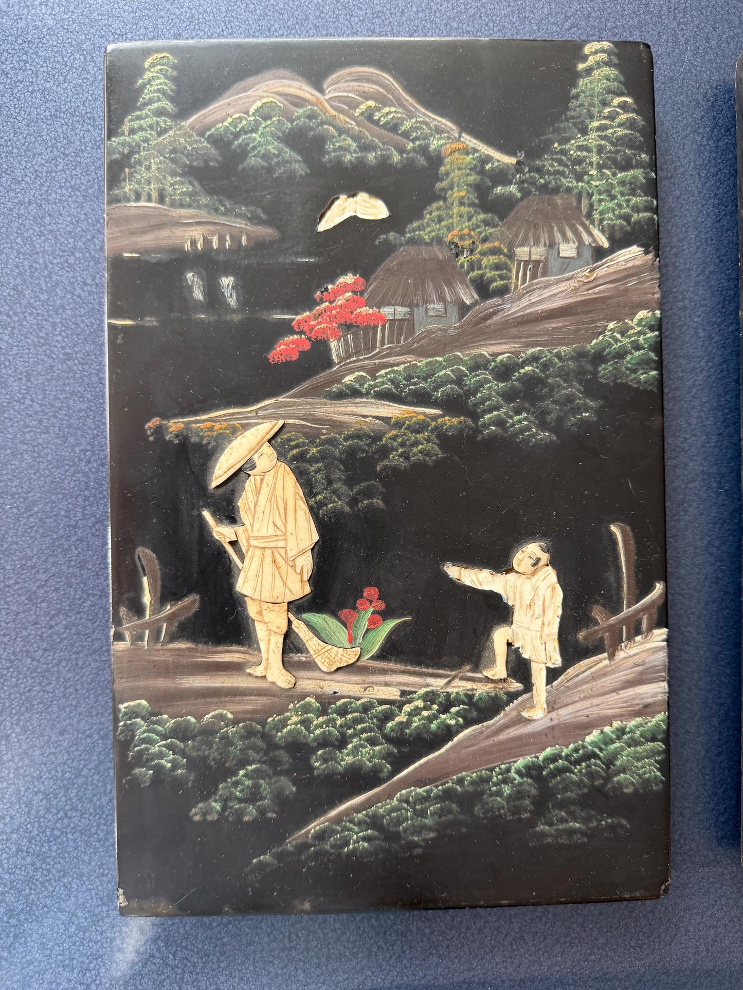 Ser of 19th Century Japanese Lacquer Panels – with Inlay – Meiji Period, pair antique wood  carving japan