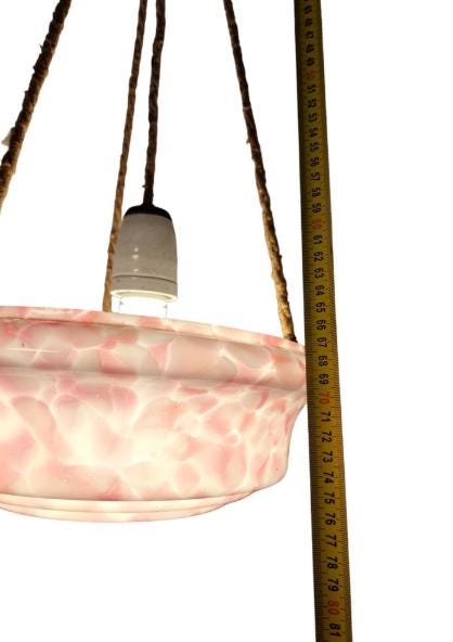 Art deco ceiling Lamp with rose marbled Opaline Glass, Netherlands, c. 1930  Ceiling lamp hanging , rope ausema lights