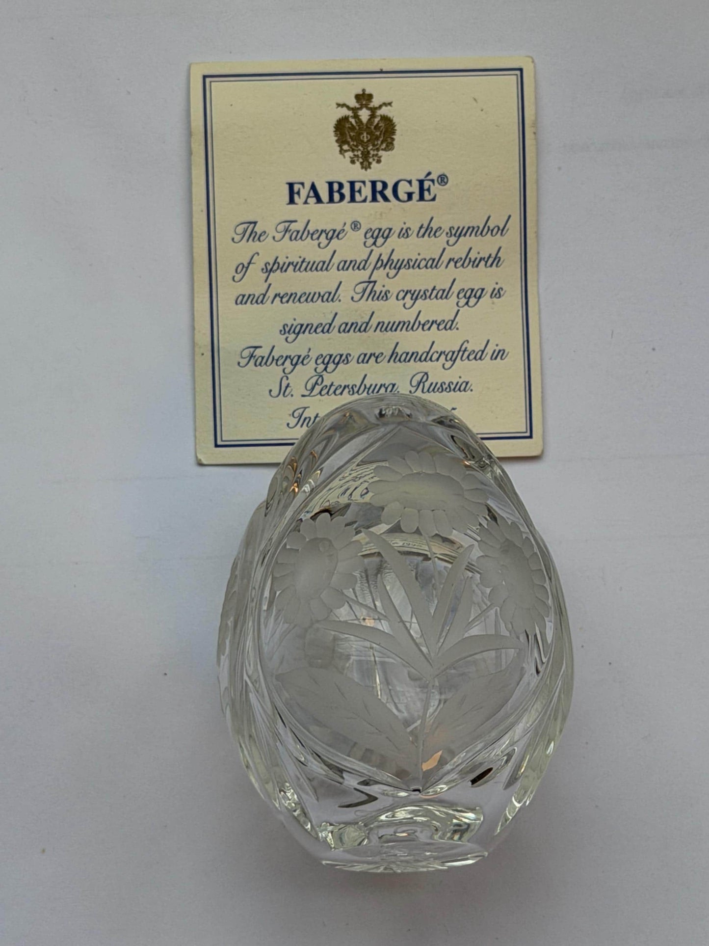 Faberge Crystal Egg, Limited Edition, signed, numbered faberge