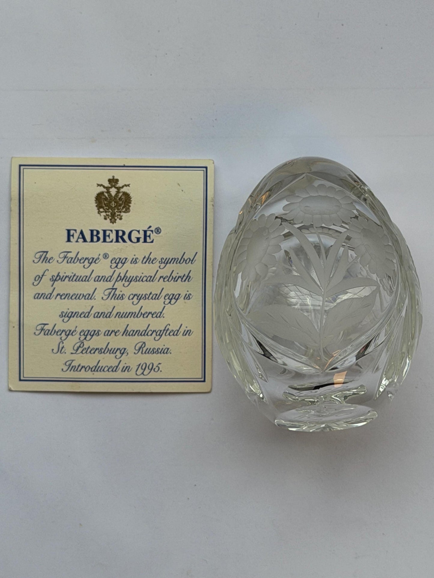 Faberge Crystal Egg, Limited Edition, signed, numbered faberge