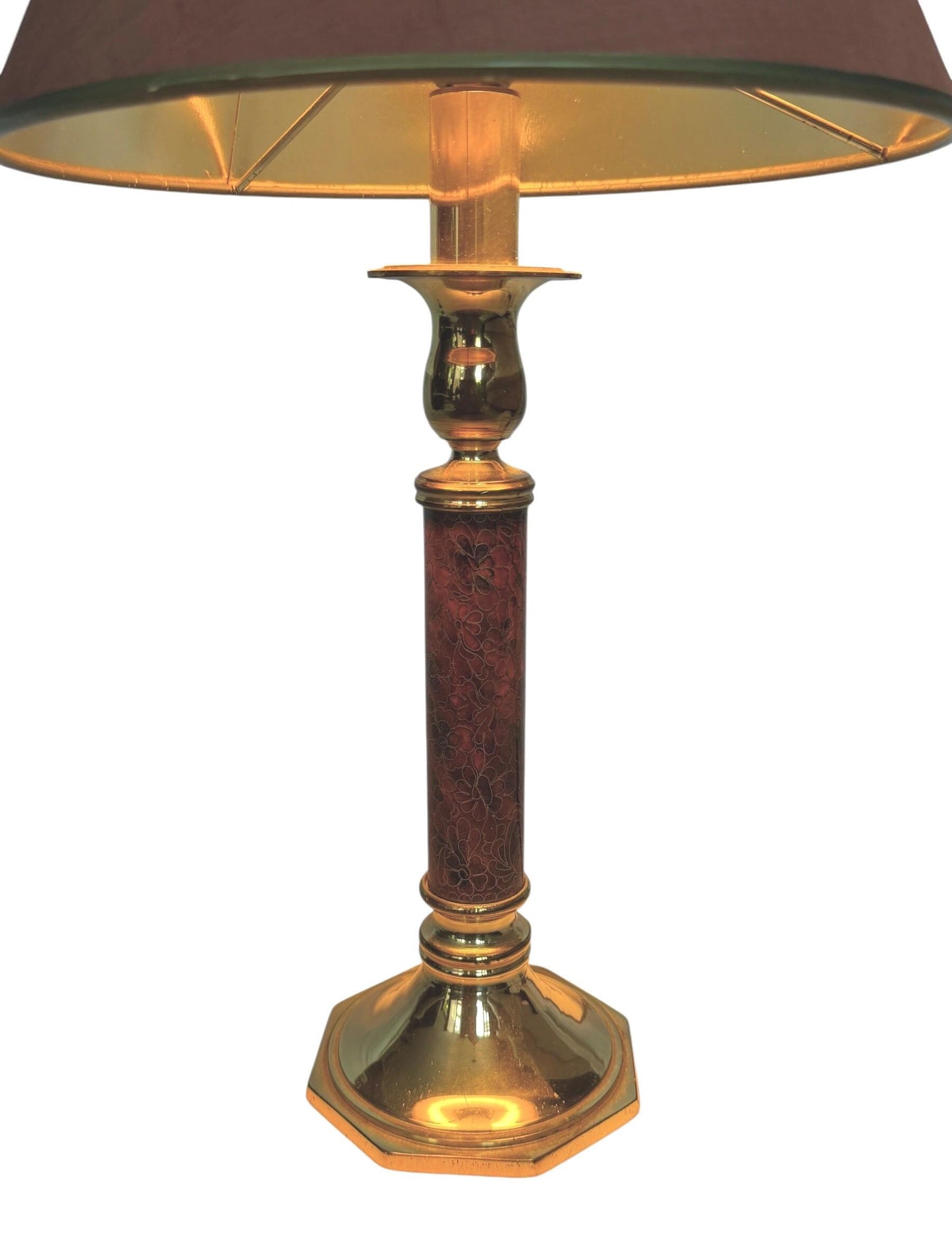 Vintage Deknudt Brass Table Lamp Belgium 1970s Hollywood Regency Floral Column light Original Shadeausema lights