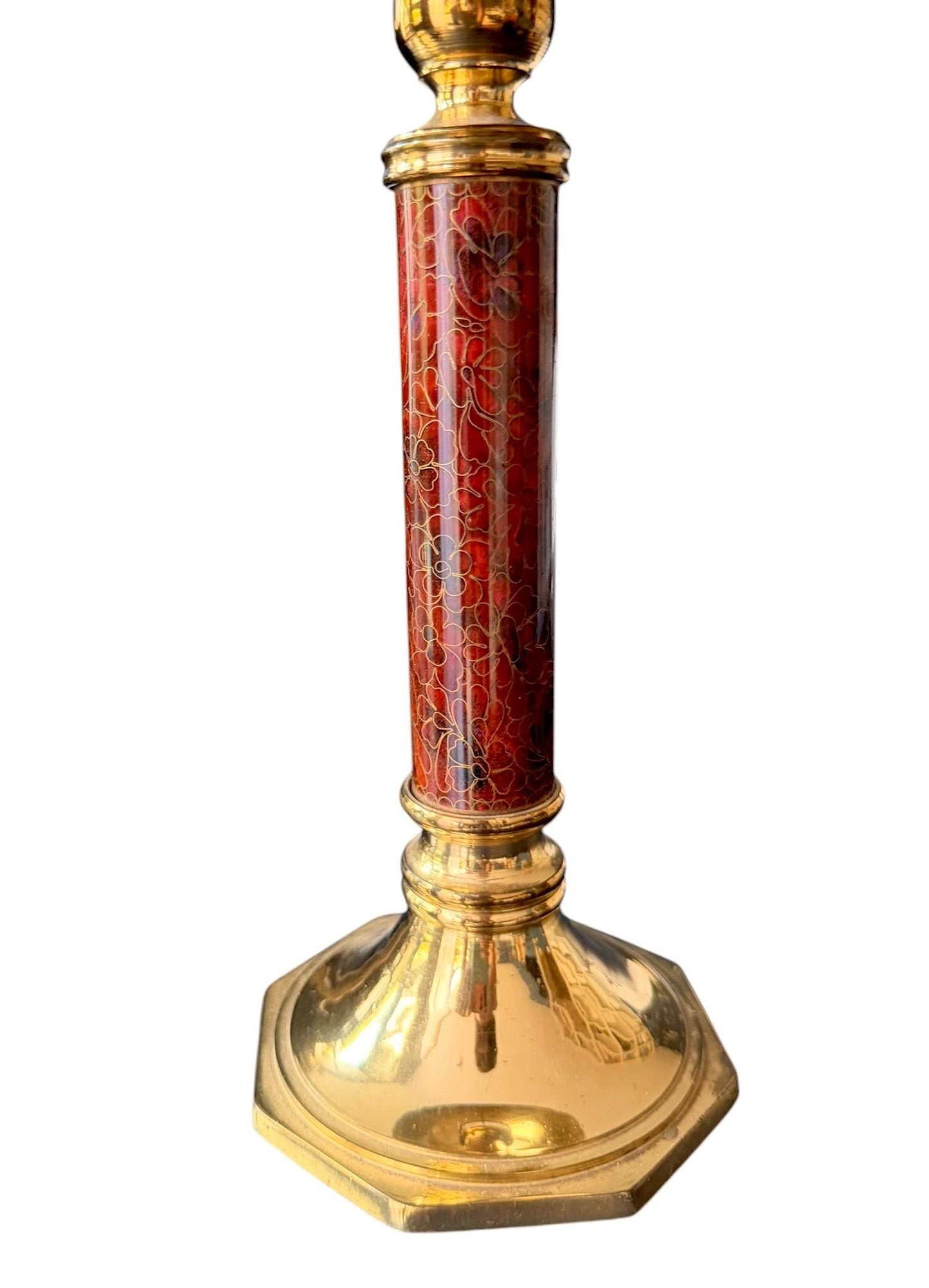 Vintage Deknudt Brass Table Lamp Belgium 1970s Hollywood Regency Floral Column light Original Shadeausema lights