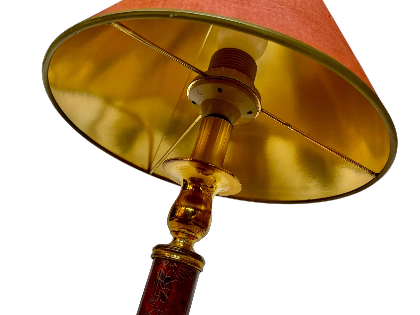 Vintage Deknudt Brass Table Lamp Belgium 1970s Hollywood Regency Floral Column light Original Shadeausema lights