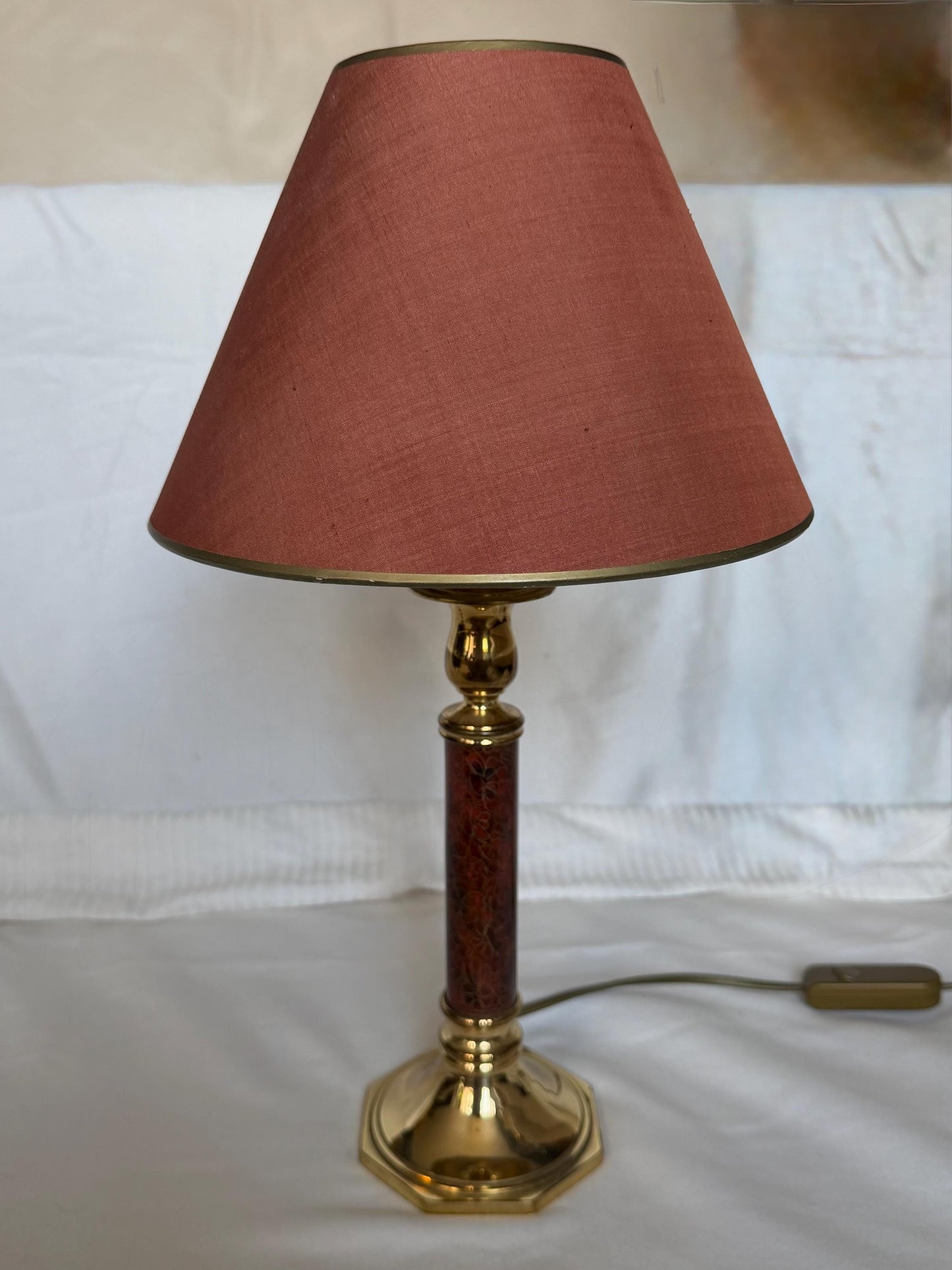 Vintage Deknudt Brass Table Lamp Belgium 1970s Hollywood Regency Floral Column light Original Shadeausema lights