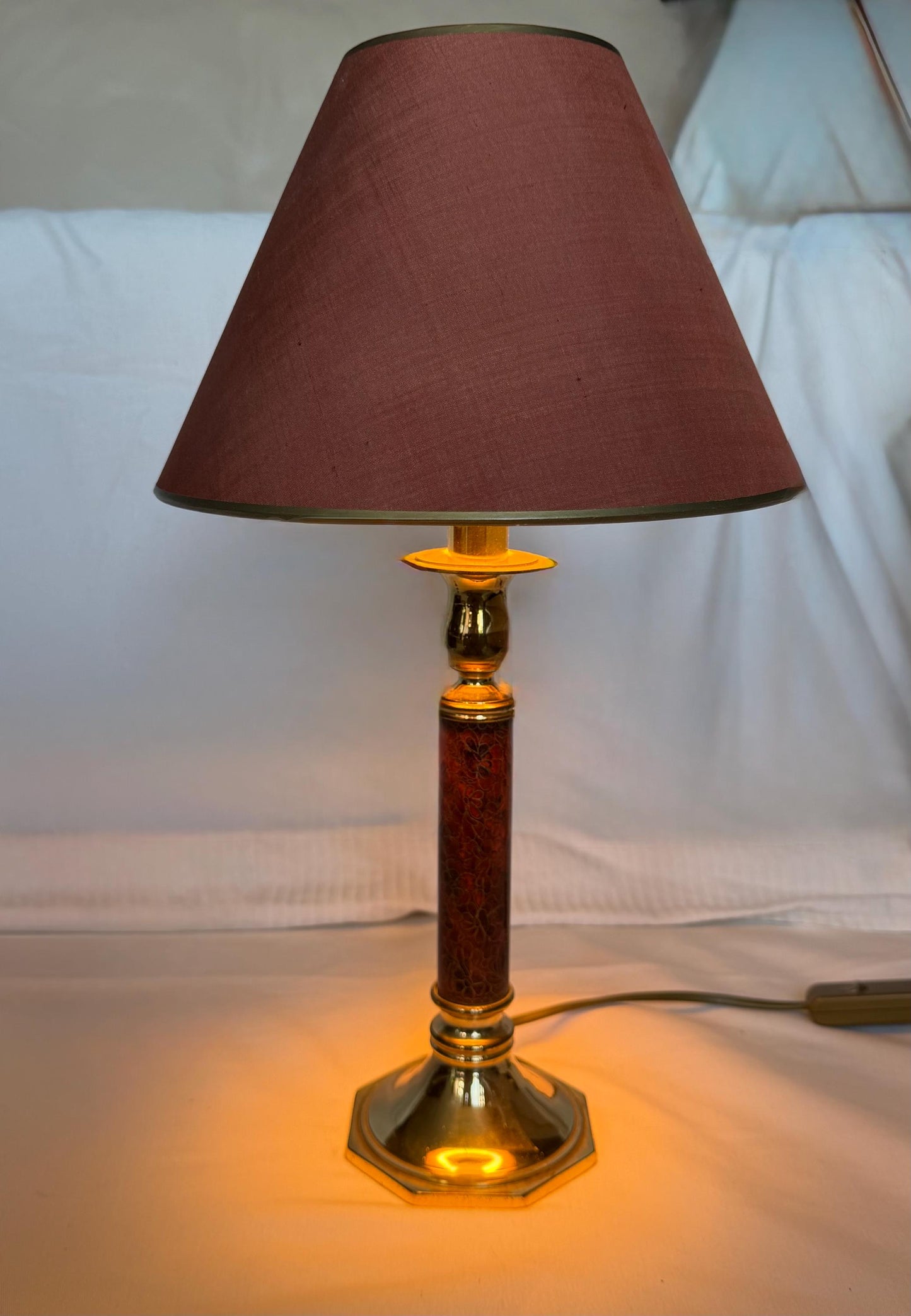 Vintage Deknudt Brass Table Lamp Belgium 1970s Hollywood Regency Floral Column light Original Shadeausema lights