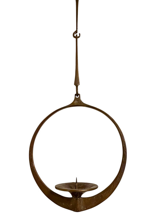 Harjes Metallkunst Bronze Hanging Candle Holder Brutalist Mid Century Germany designer ceiling light adjustable designer
