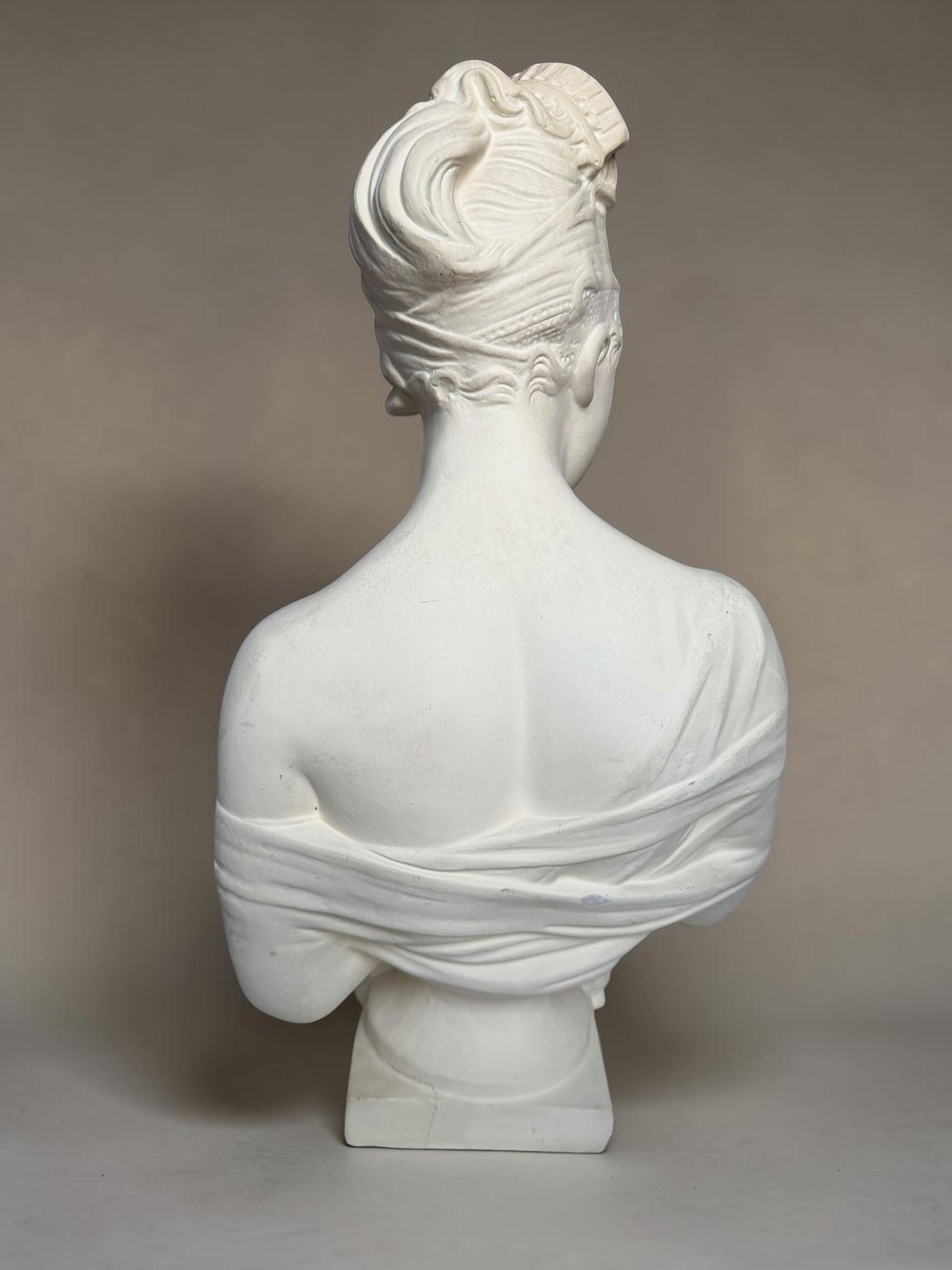 XL French Brocante Plaster Bust Romantic Lady Neoclassical Sculpture 55 cm Brocante classic antique. around 1920’s, France.