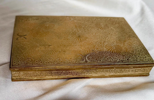 Antique English Brass Bridge Card Box Etched Floral Decoration c.1900–1925.