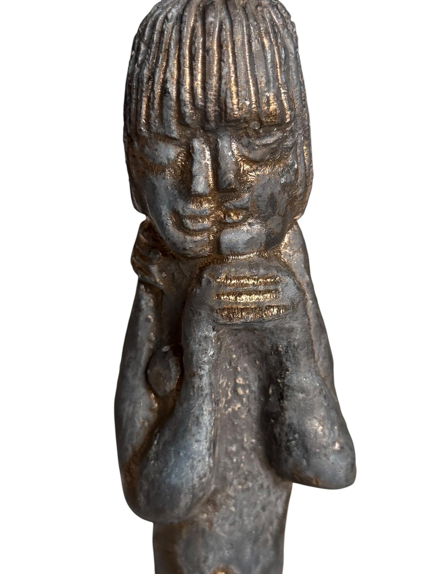 Bronze Janus Mask Figure from unknown Modernist, Sculpture, bronze patinated copper on Marble Base midcentury modern 26 cm wunderkammer