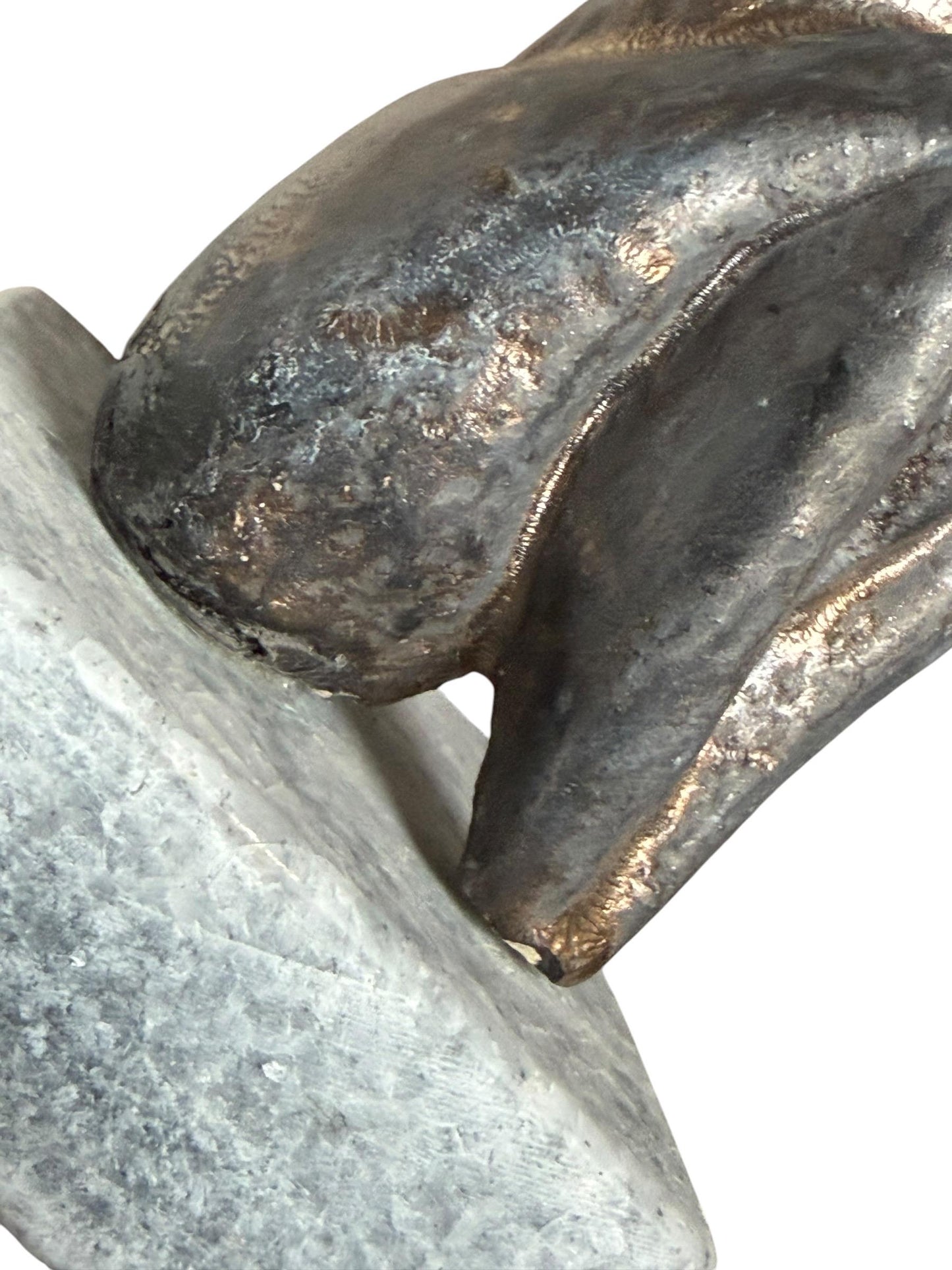 Bronze Janus Mask Figure from unknown Modernist, Sculpture, bronze patinated copper on Marble Base midcentury modern 26 cm wunderkammer