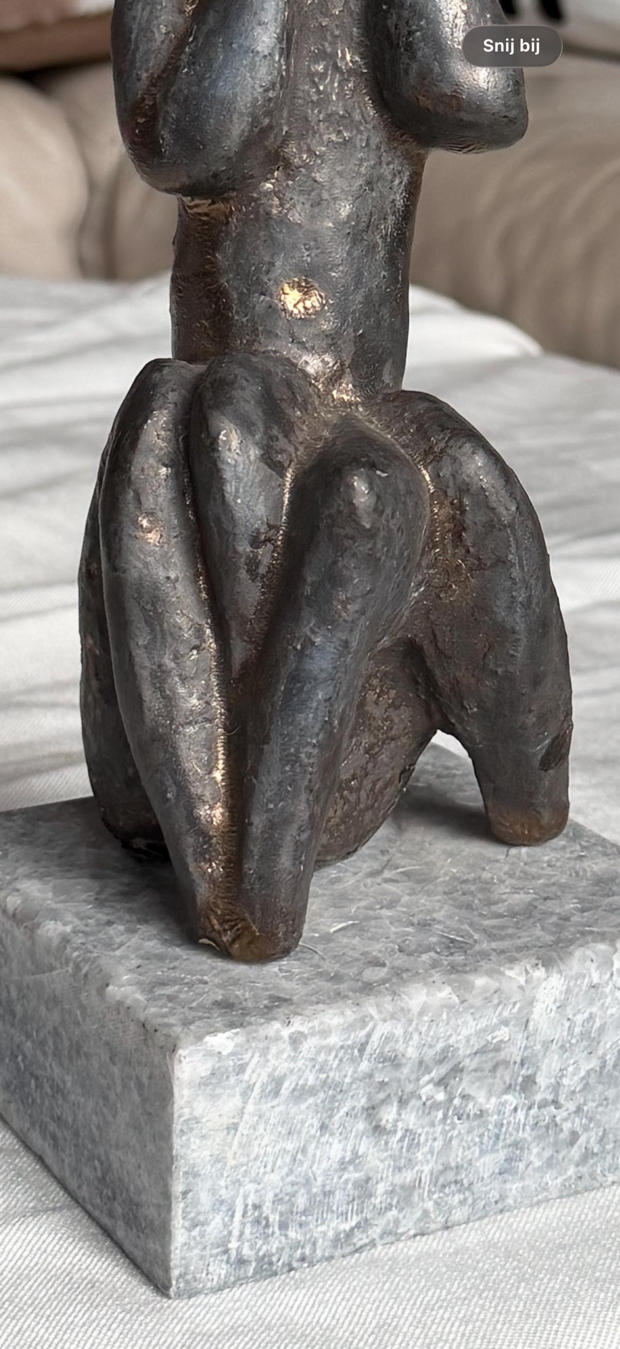 Bronze Janus Mask Figure from unknown Modernist, Sculpture, bronze patinated copper on Marble Base midcentury modern 26 cm wunderkammer