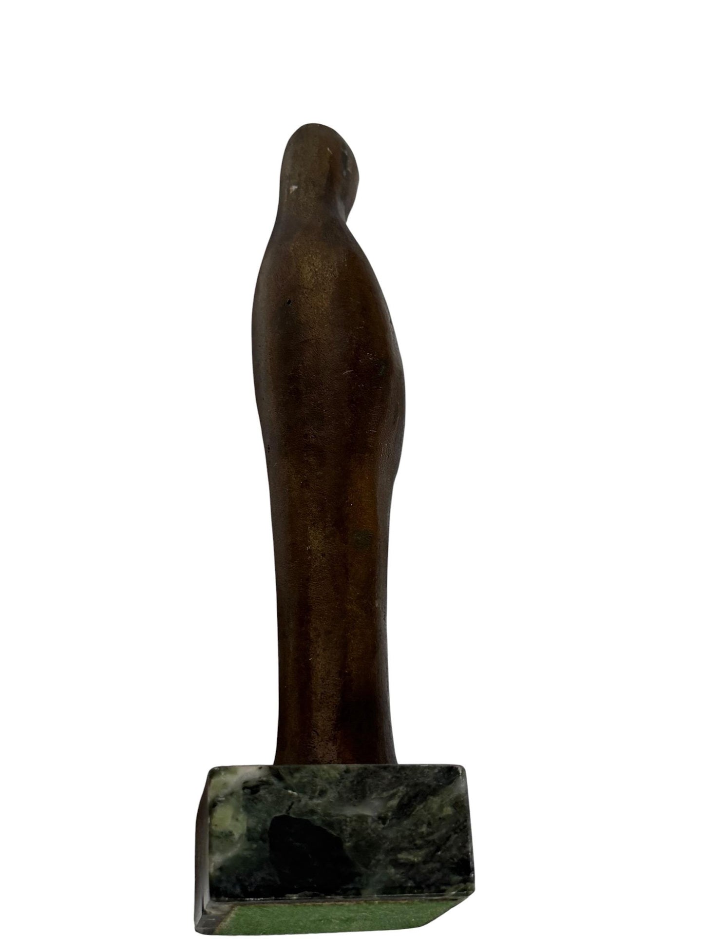 Modernist  patinated Bronze Mother Madonna and Child Jesus Sculpture on Green marble Base, midcentury