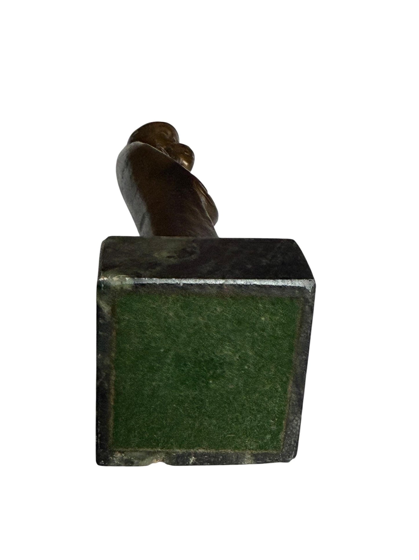 Modernist  patinated Bronze Mother Madonna and Child Jesus Sculpture on Green marble Base, midcentury