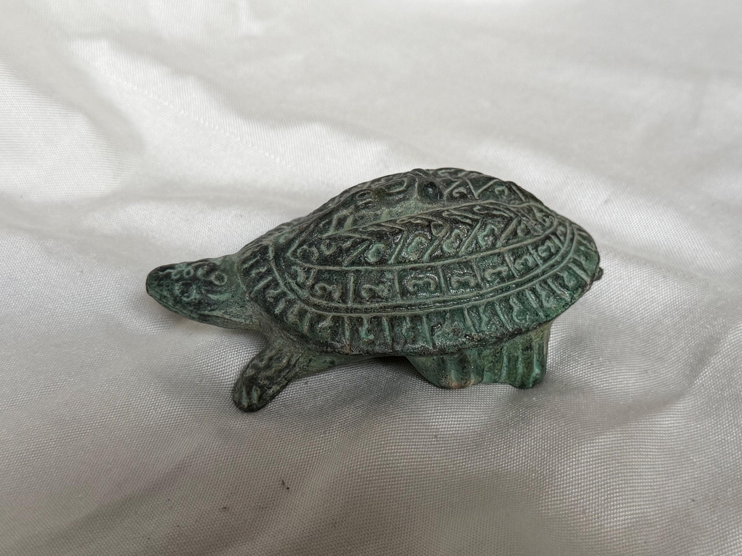 Vintage Tibetan Bronze Turtle with Buddhist Symbols, Traditionally associated with longevity, protection, good fortune, asian & ethnographic