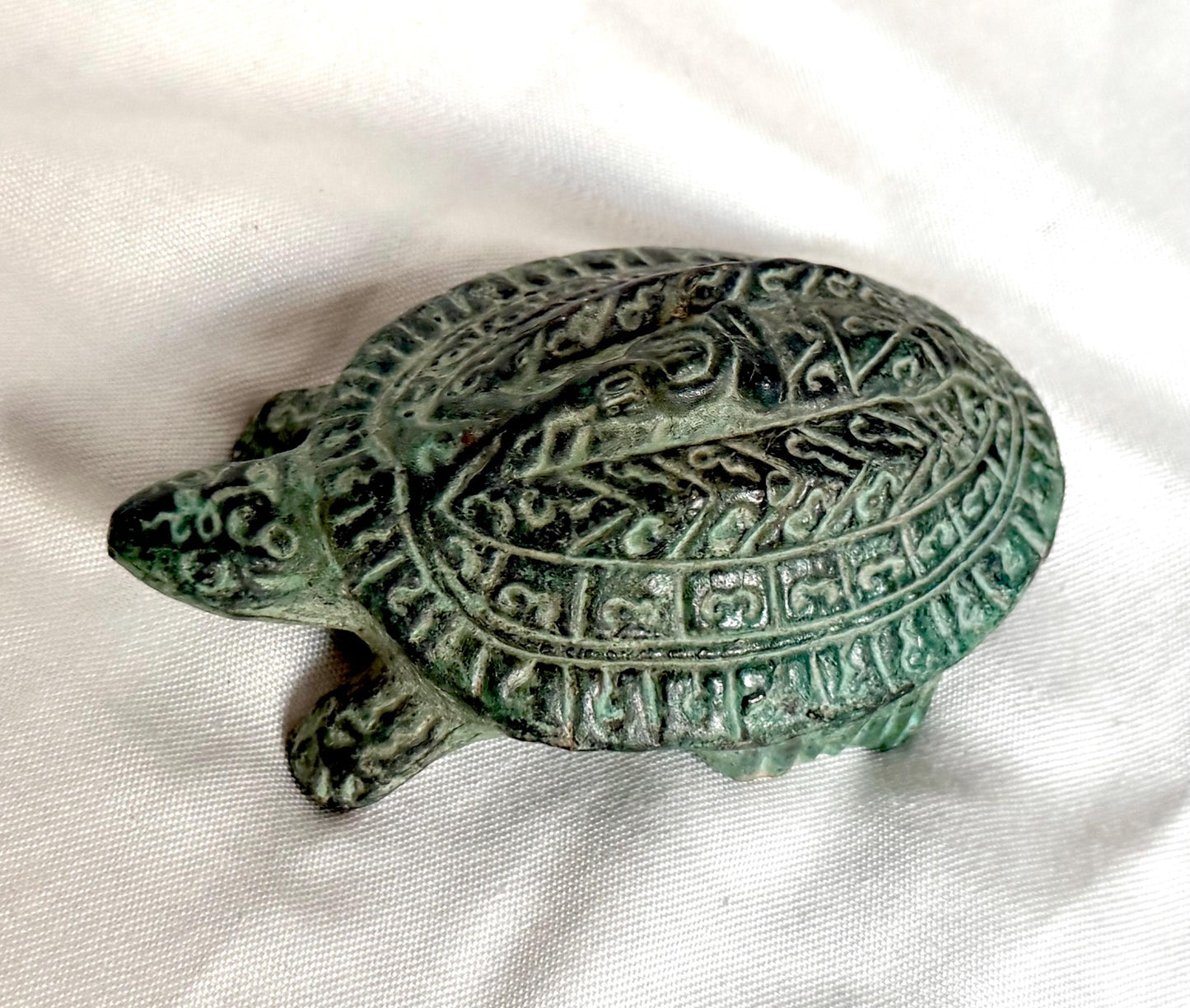Vintage Tibetan Bronze Turtle with Buddhist Symbols, Traditionally associated with longevity, protection, good fortune, asian & ethnographic