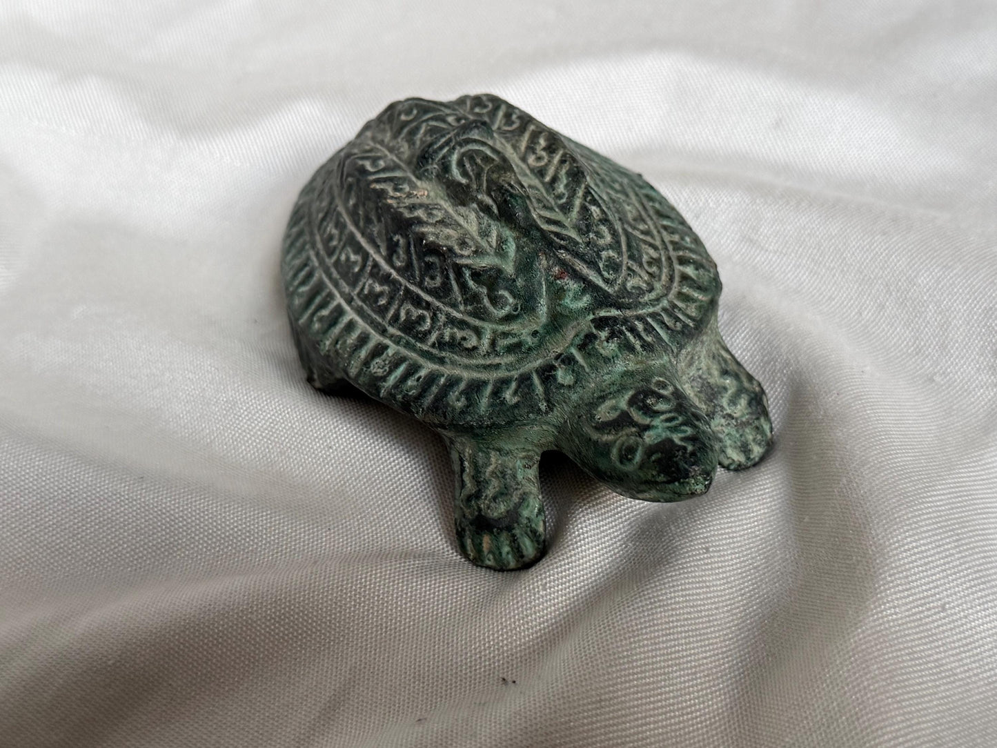 Vintage Tibetan Bronze Turtle with Buddhist Symbols, Traditionally associated with longevity, protection, good fortune, asian & ethnographic