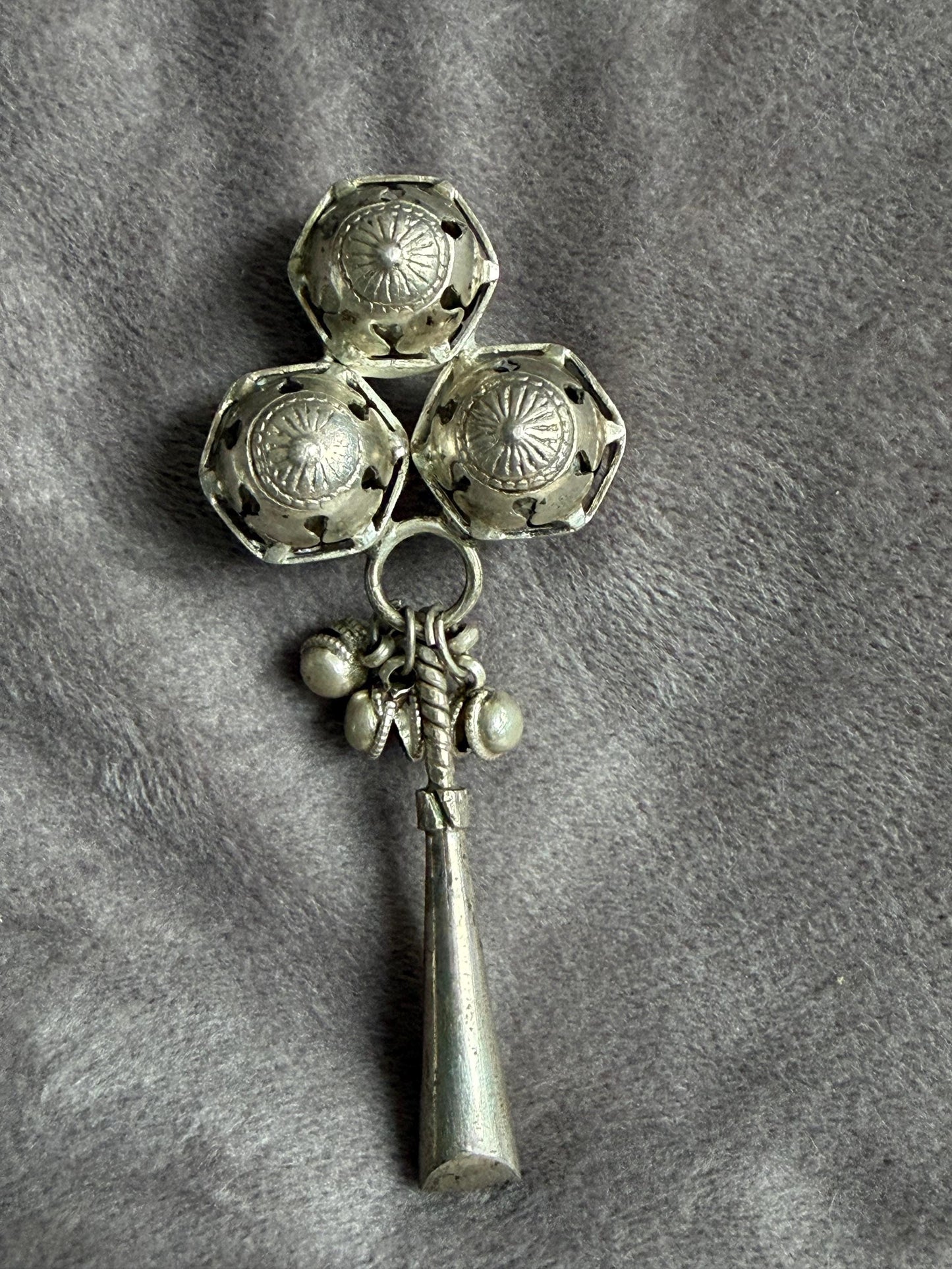 Antique European Silver Baby Rattle flute Three Bells 19th Century baby Toy nursey child shower giftbaby