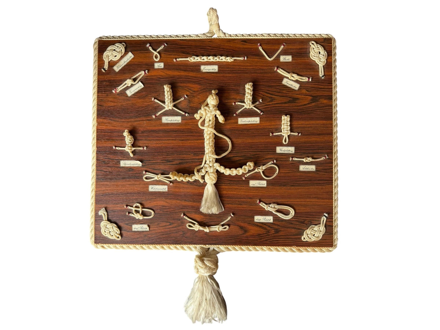Large  Maritime Knot rope ways of knotting  Display Board. Juist Island, Germany, vintage boat ship deco