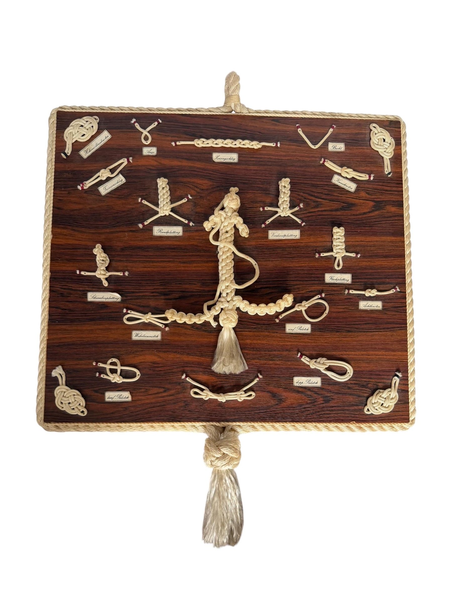 Large  Maritime Knot rope ways of knotting  Display Board. Juist Island, Germany, vintage boat ship deco