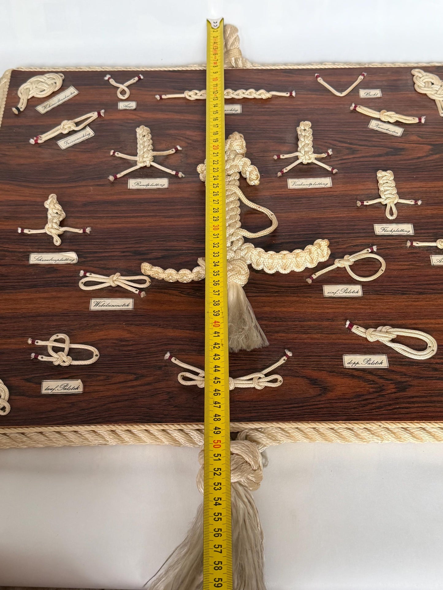 Large  Maritime Knot rope ways of knotting  Display Board. Juist Island, Germany, vintage boat ship deco