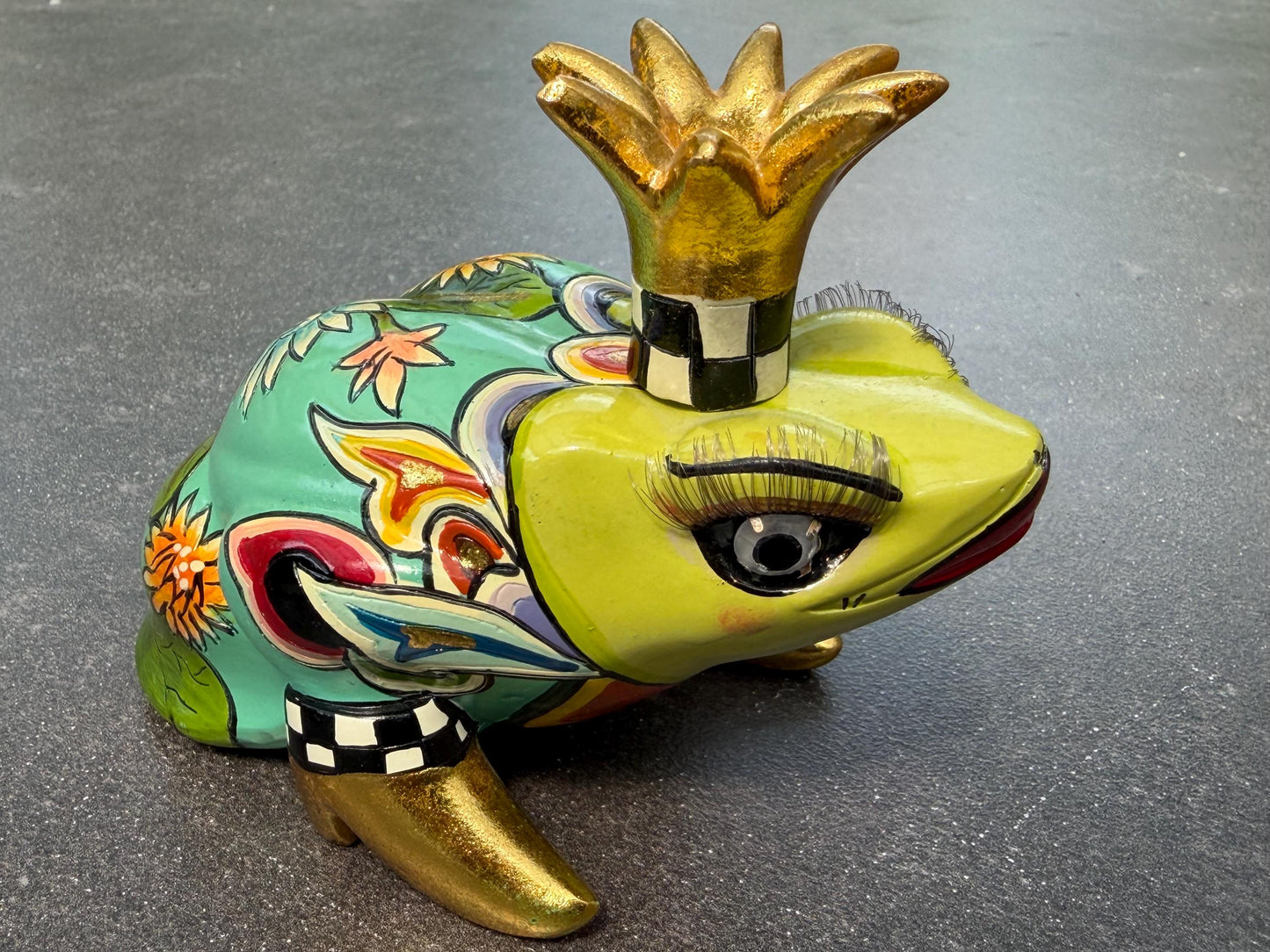 Tom’s Drag designer objects, Retired fancy Elephant & prince Frog Figurines – Hand Painted Collectible Figures by Tom Hoffmann